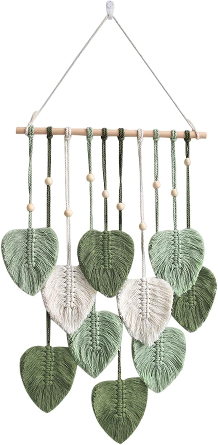 Macrame Wall Hanging Leaves,Hand-Woven Cotton Rope Leaf Tapestry For Nursery Bedroom Living Room