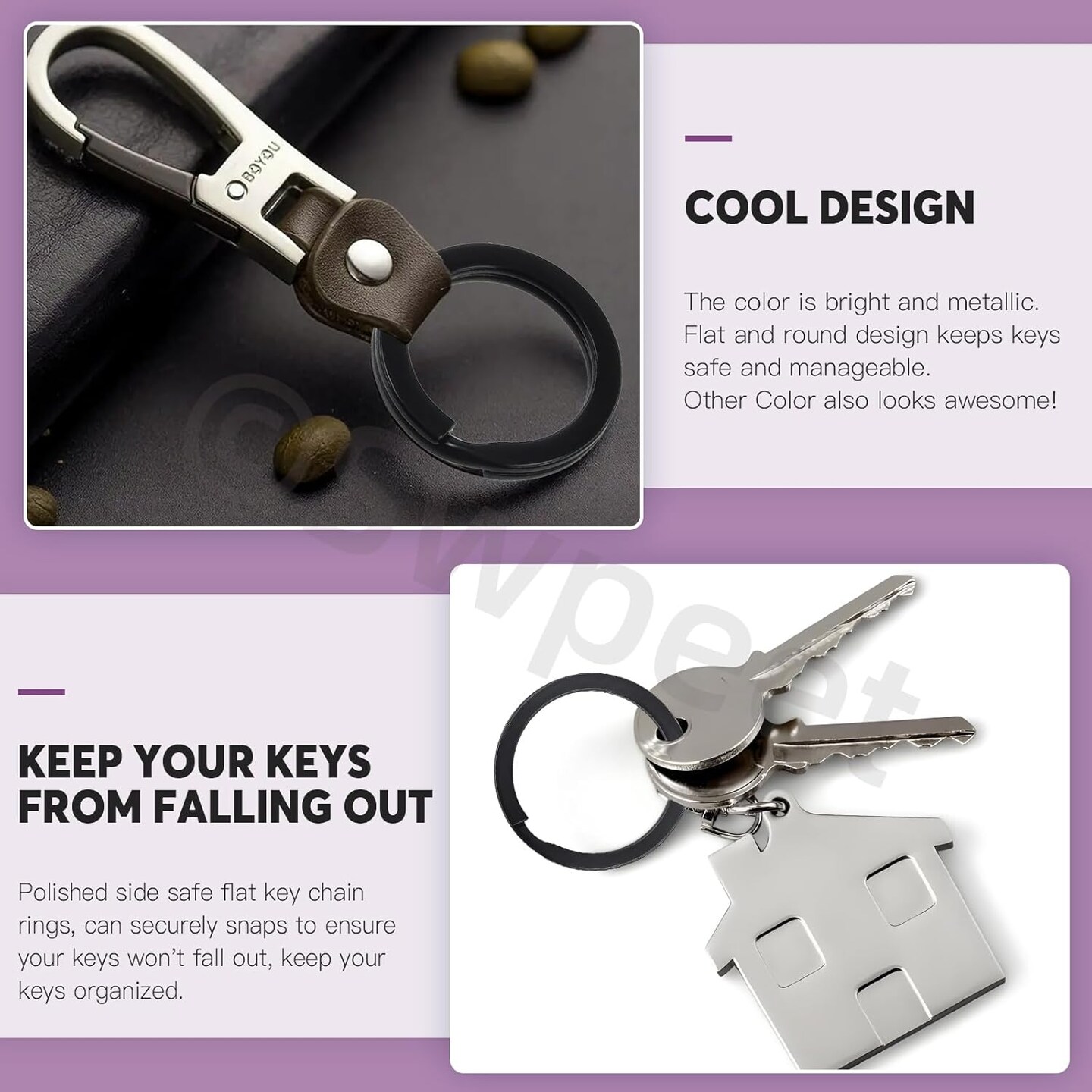 60-Piece Black Assorted Metal Keychain Rings – Multi-Purpose Split Keyrings (20mm, 25mm, 30mm, 35mm, 38mm) for Home, Car Keys, Pendants, and Attachments