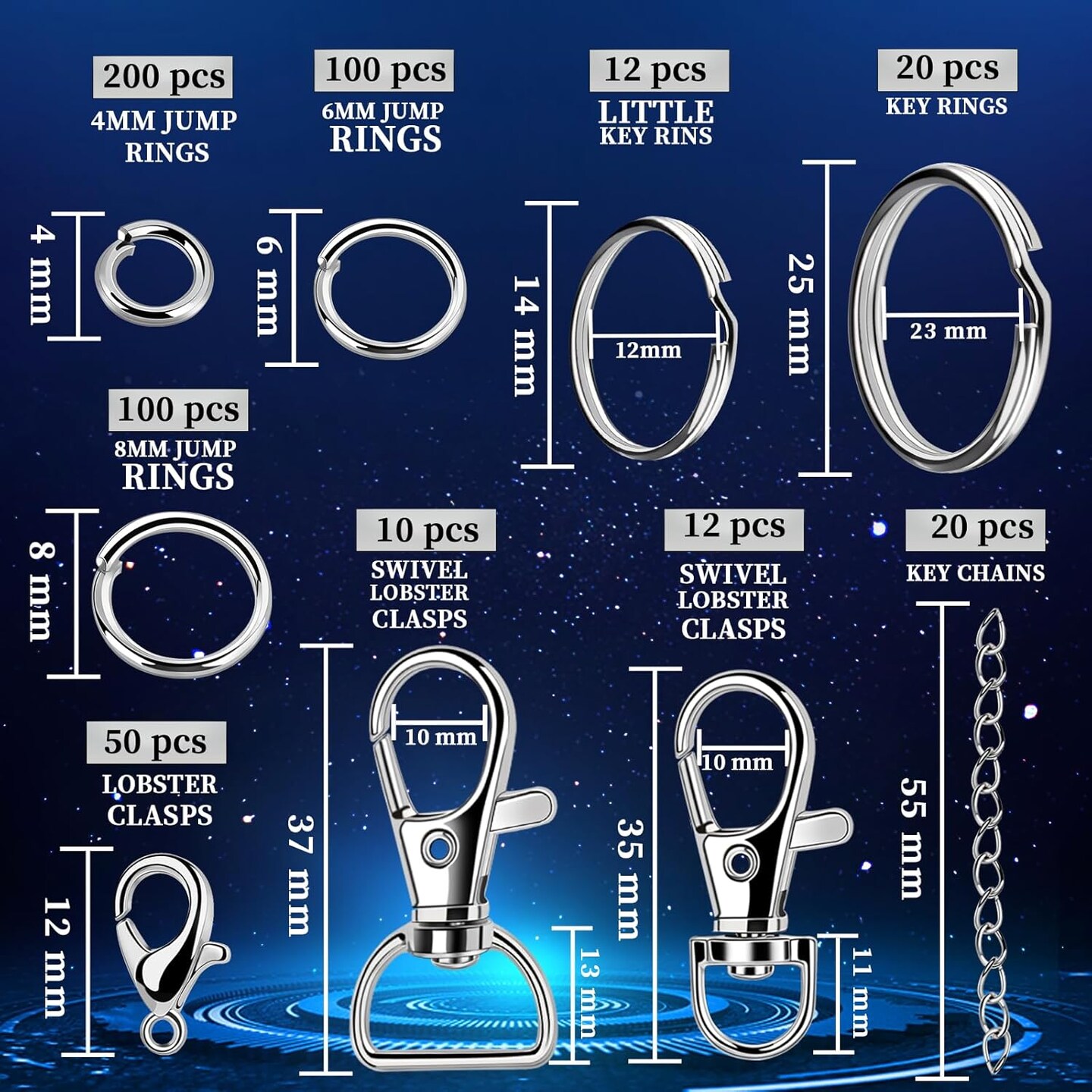 524PCS Keychain Making Kit, Key Chain Clips, Rings, Lanyard Hooks Lobster Claw Clasps, Jump Rings for Jewelry Lanyard Making