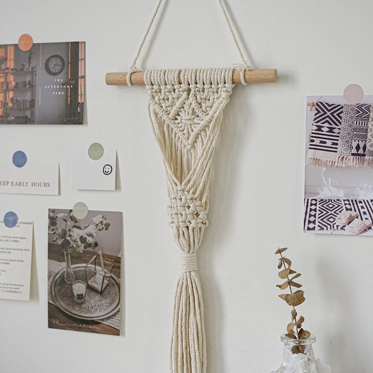 Macrame Woven Wall Hanging, 2PCS Boho Home Decor Chic Wall Art Plant Hanging Decoration Handmade Woven Bohemian Tapestry for Bedroom Living Room Farmhouse Apartment Dorm