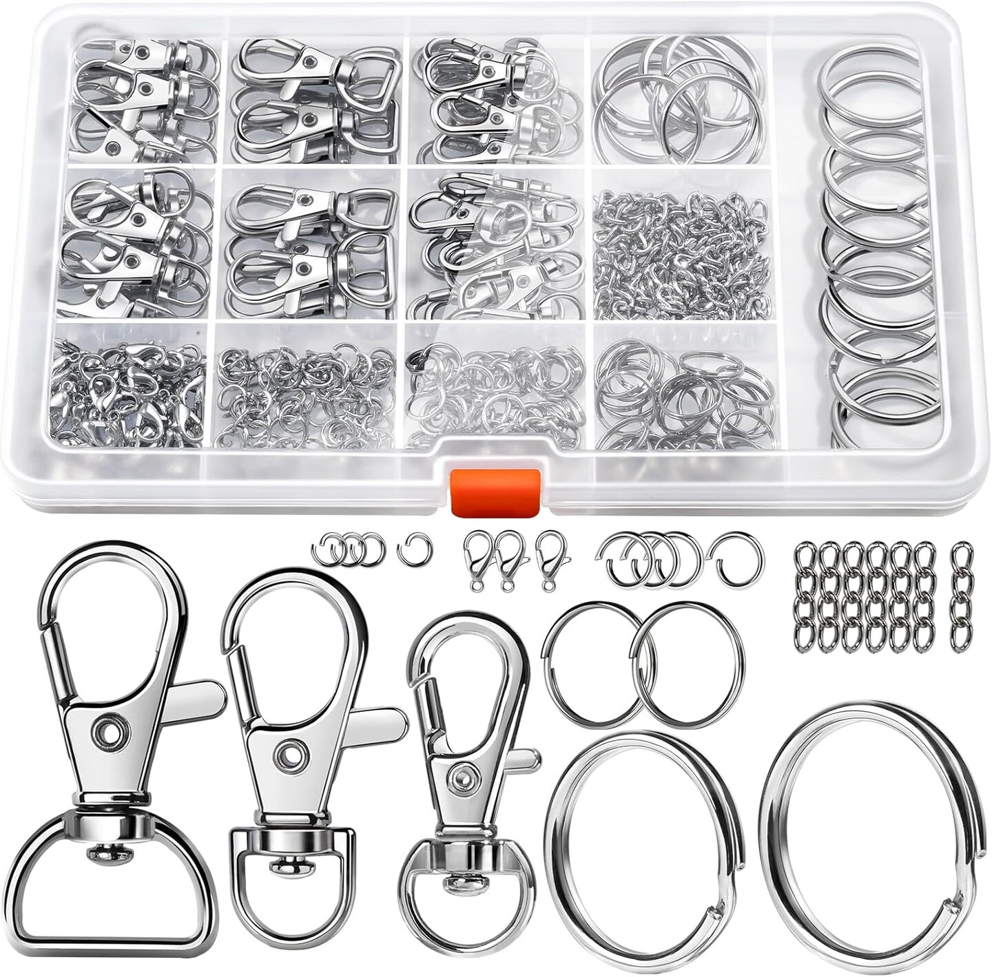 265PCS Keychains Clips with Key Rings, Keychain, Metal Lobster Claw Clasps and Key Chain Rings, Key Chains Key Rings Bulk, Keychain Rings, Keychains Making Kit Clip for Keys Crafts, Silver