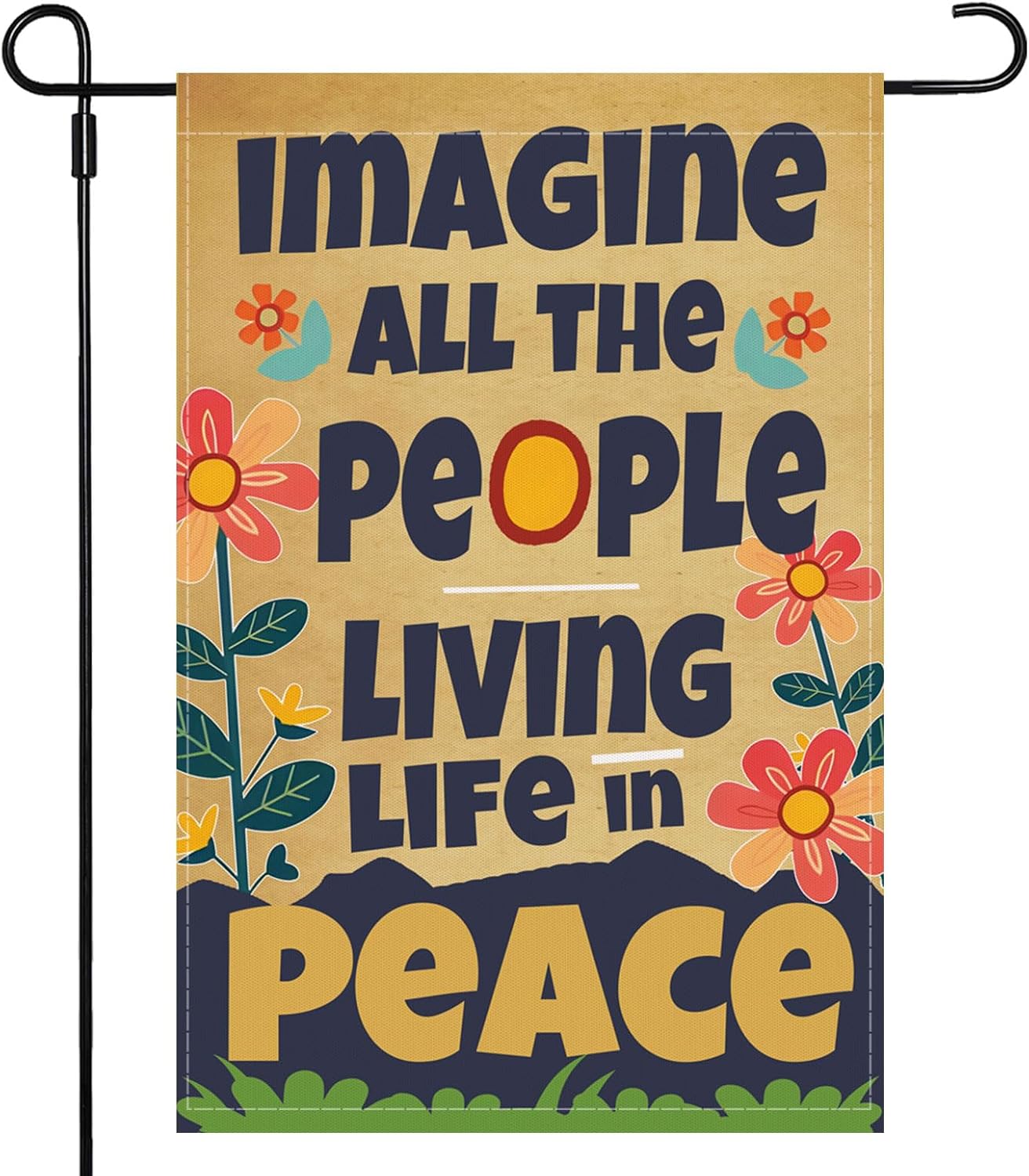 Garden Flag Imagine All the People Living Life in Peace Spring Summer Autumn Flag Double Sided Polyester Vertical Colorful Garden Yard Flags Outside Decor