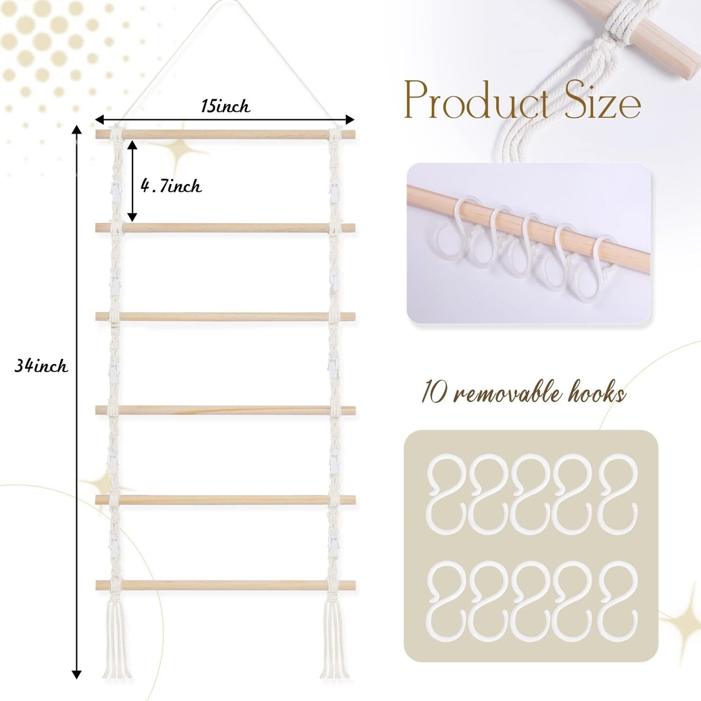 Macrame Hair Claw Clip Organizer, Hanging Bow Hanging Hair Clip Holder and Storage for Women Girls Hair Accessories, Boho Wall Decor, Suitable Home Door Closet Bedroom Decor