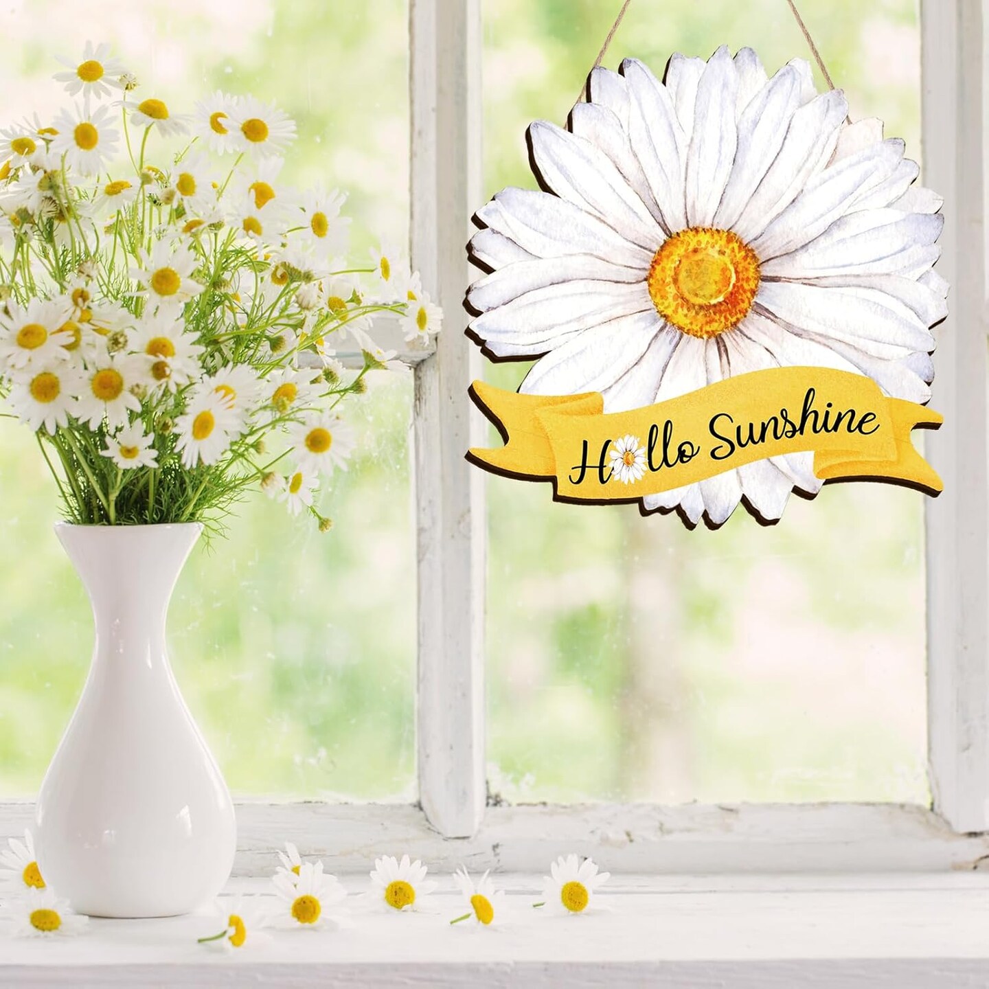 Hello Summer Door Sign Summer Wreaths for Front Door Hanger Rustic Wooden Daisy Wall Decor Flower Flip Flops Welcome Hanging Sign for Home Office Indoor Outdoor Decoration(Daisy)