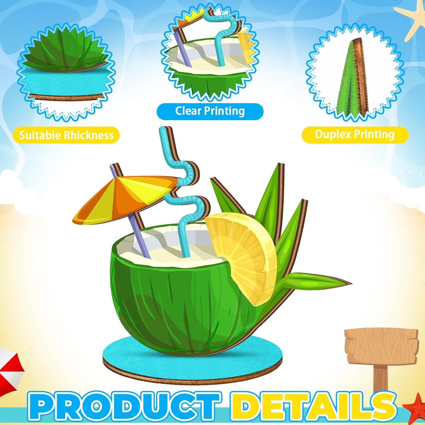 12 Pcs Summer Decor Summer Beach Table Centerpieces Decorations Beach Pool Balls Party Wood Blocks Home Decoration