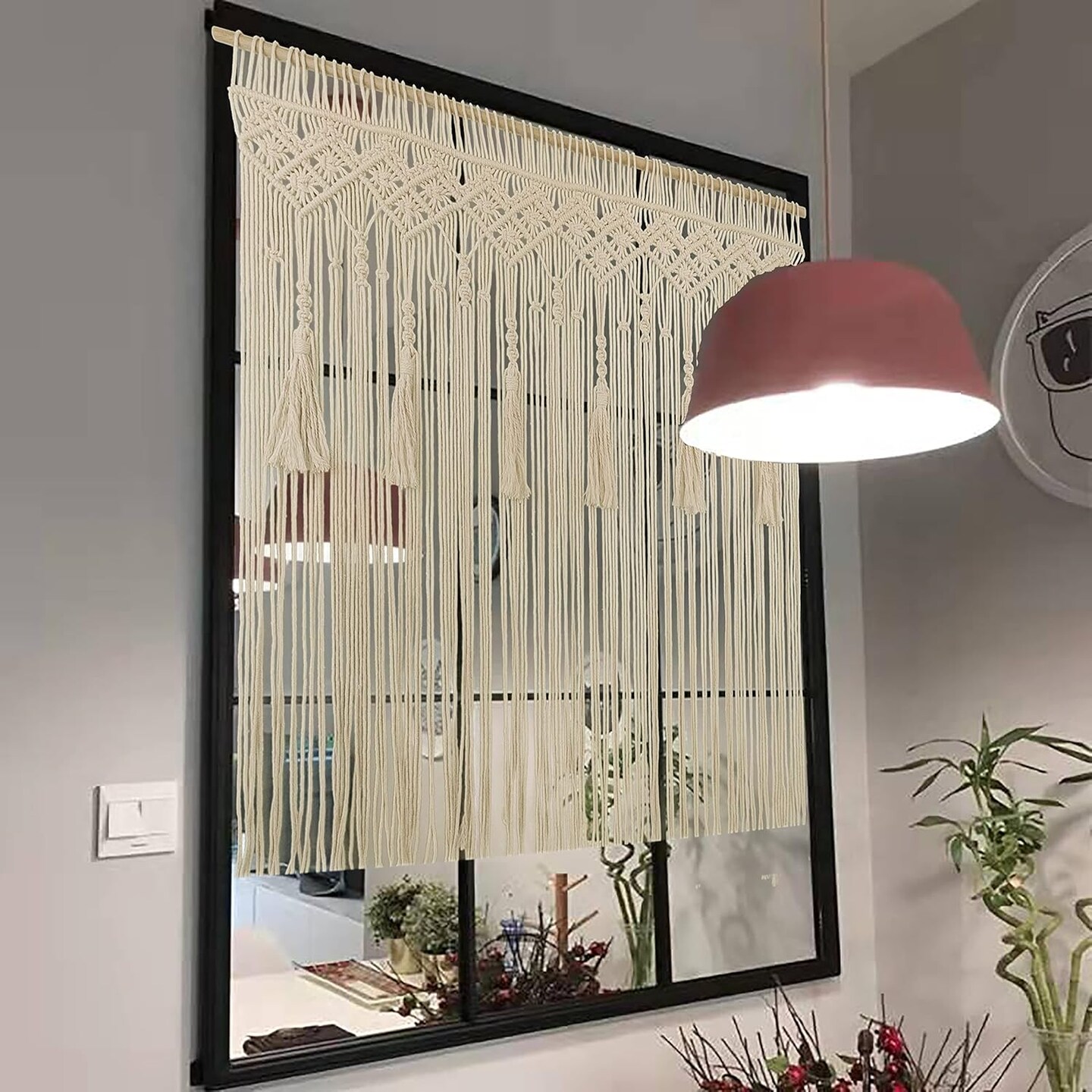Macrame Wall Hanging, Handmade Bohemian Tapestry, Wall Decor, Doorway Curtain, Tassel Fringe-Window Treatment