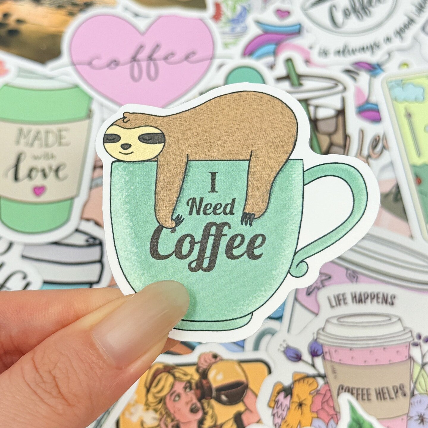 Wrapables Waterproof Vinyl Stickers for Water Bottles, Laptop, Phones, Skateboards, Decals for Teens, 100pcs, Coffee Time