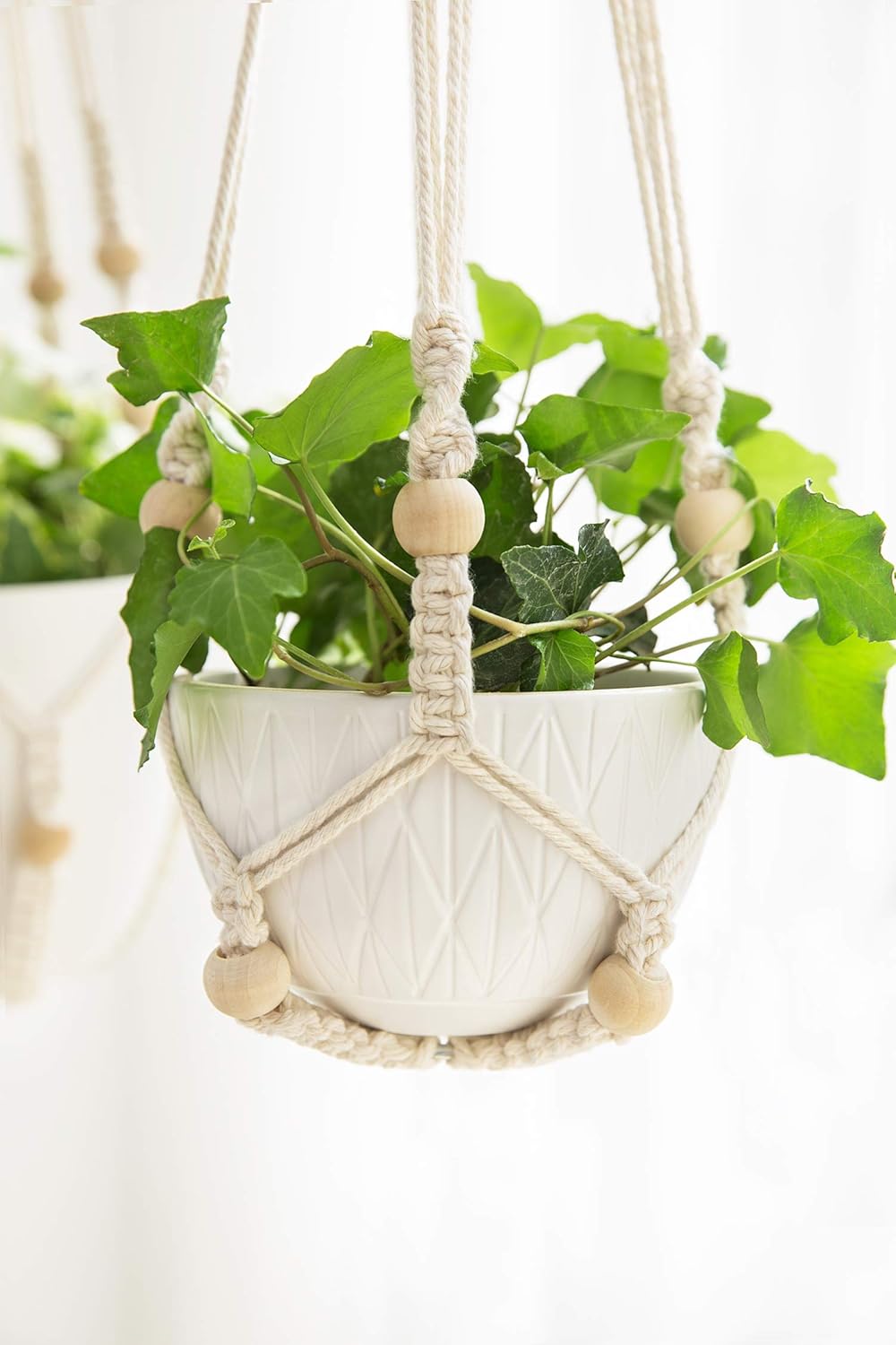 3 Pack Macrame Plant Hangers Indoor Different Size Hanging Planter Basket Flower Pot Holder with Beads No Tassels 35&#x22;/29&#x22;/23&#x22;, Medium, Ivory