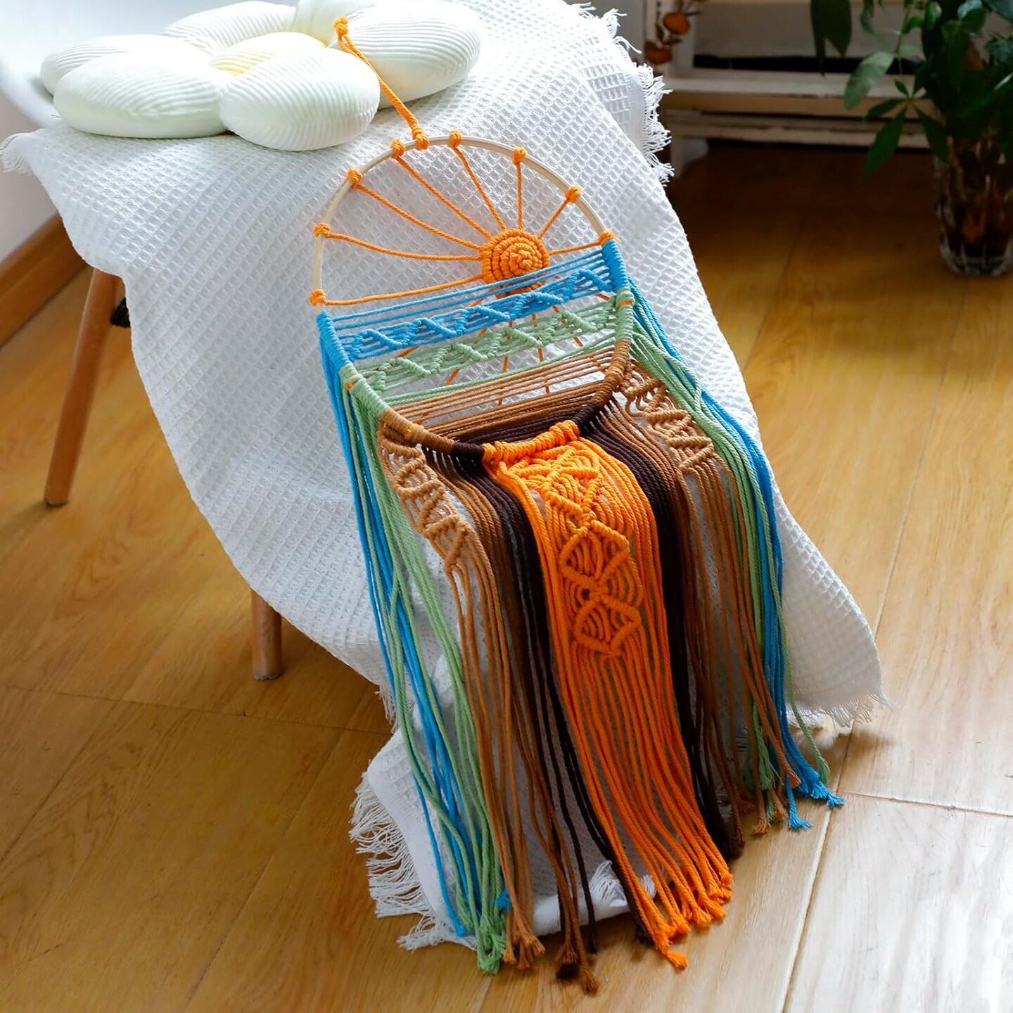 Macrame Sunset Wall Art Dream Catcher - Macrame Wall Hanging Large Dreamcatchers, Hand Woven Boho Tapestry Colorful Sun Wall Decor for Bedroom Nursery Living Room Nursery (Sunset)