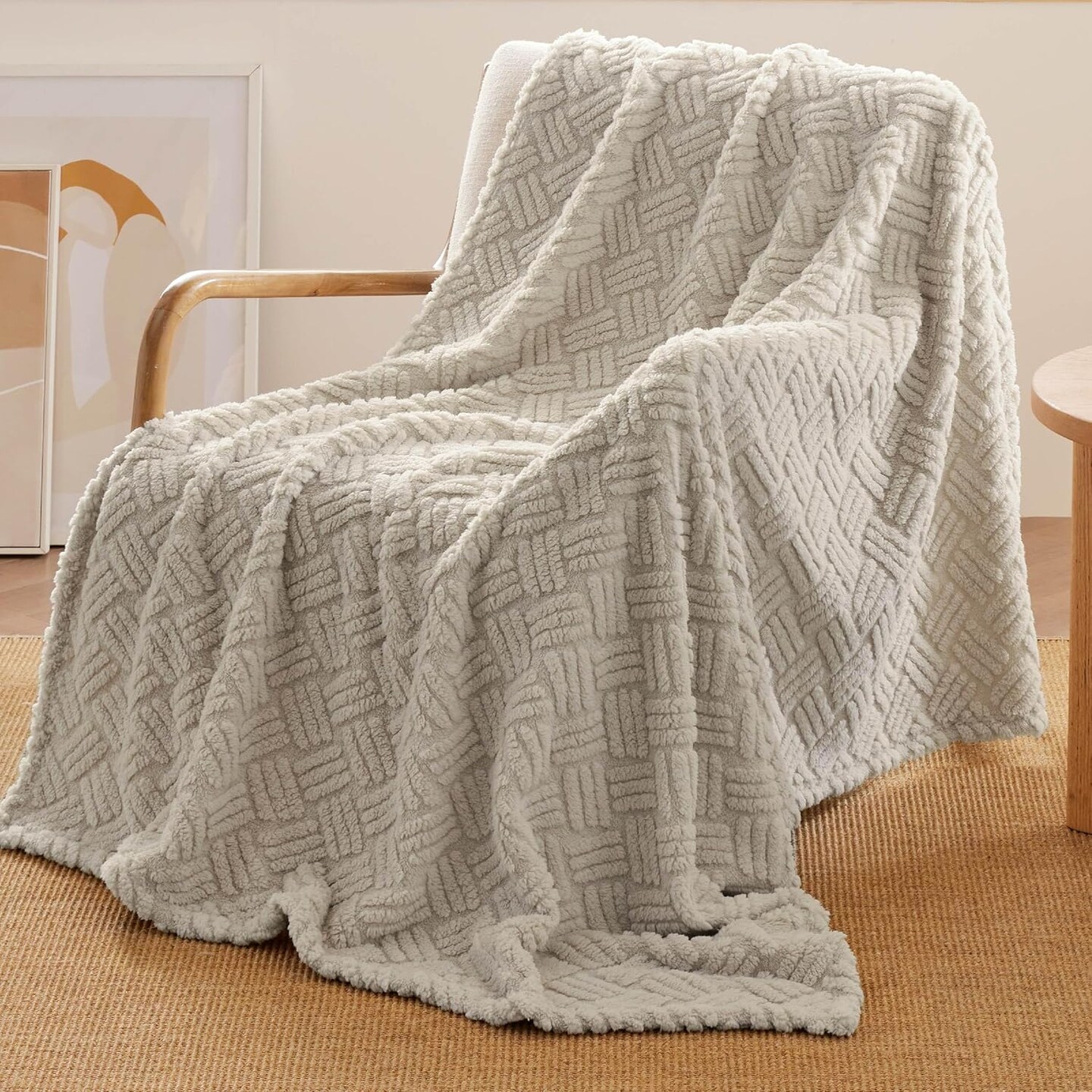 Beige Throw Blanket for Couch - Super Soft Cozy Blankets for Women Girls, Cute Small Fleece Gift