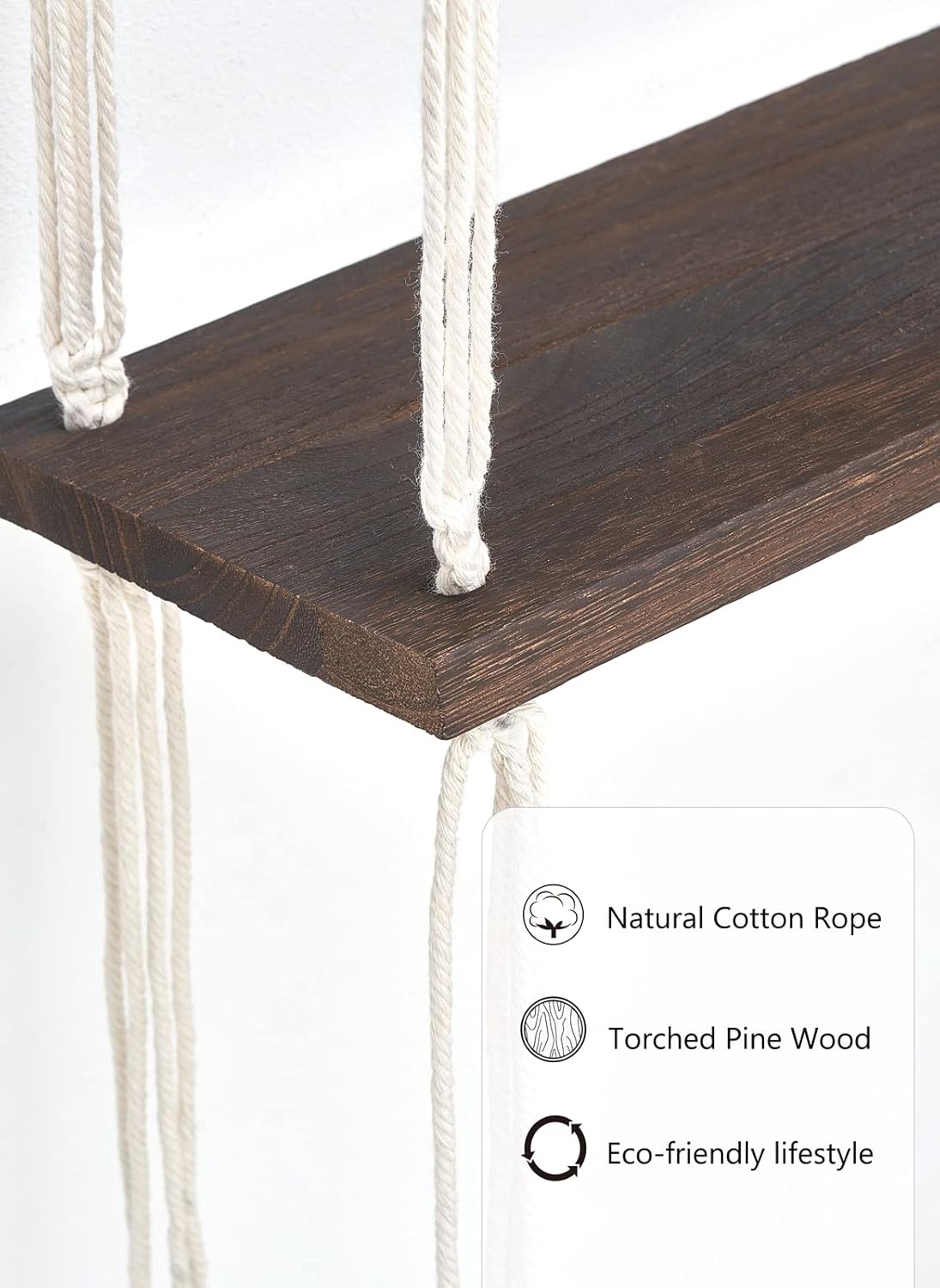 Macrame Wall Hanging Shelf 3 Tier Wood Floating Shelves with Cute Woven Rope Boho Room Decor Display Photos Plant Hanging Storage Shelves for Bathroom