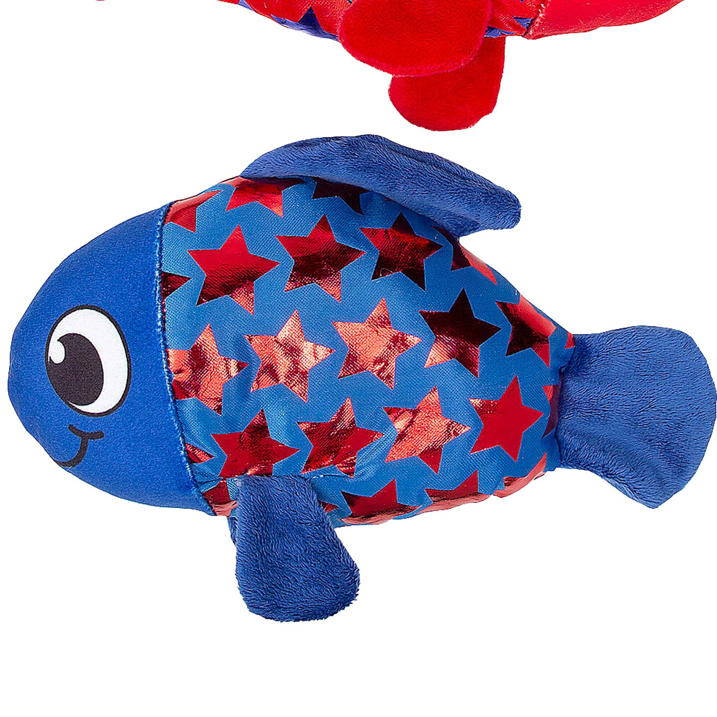 8 1/2" Patriotic Bright Red and Blue Shiny Star Scales Stuffed Fish 12 Pieces