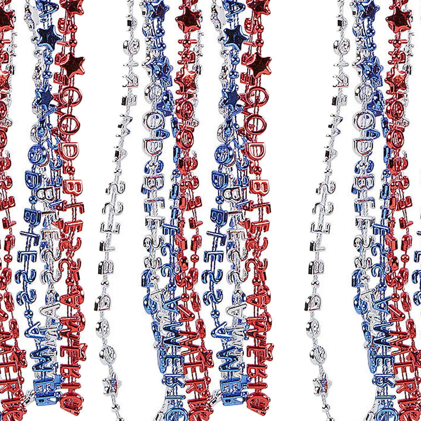 30" Bulk 48 Pieces Patriotic Religious "God Bless America" Beaded Necklaces