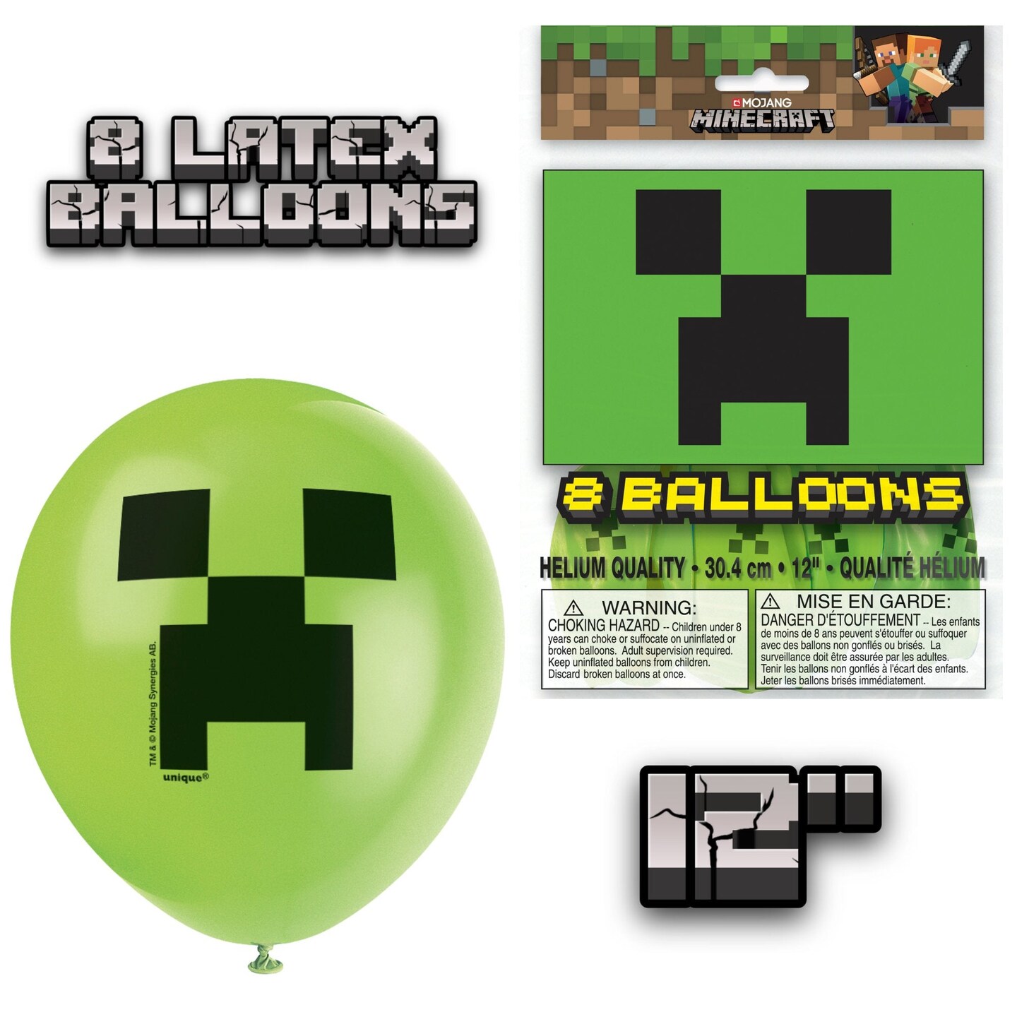 Minecraft Balloon Bundle w/ Giant 25&#x22; x 23&#x22; Foil Balloon