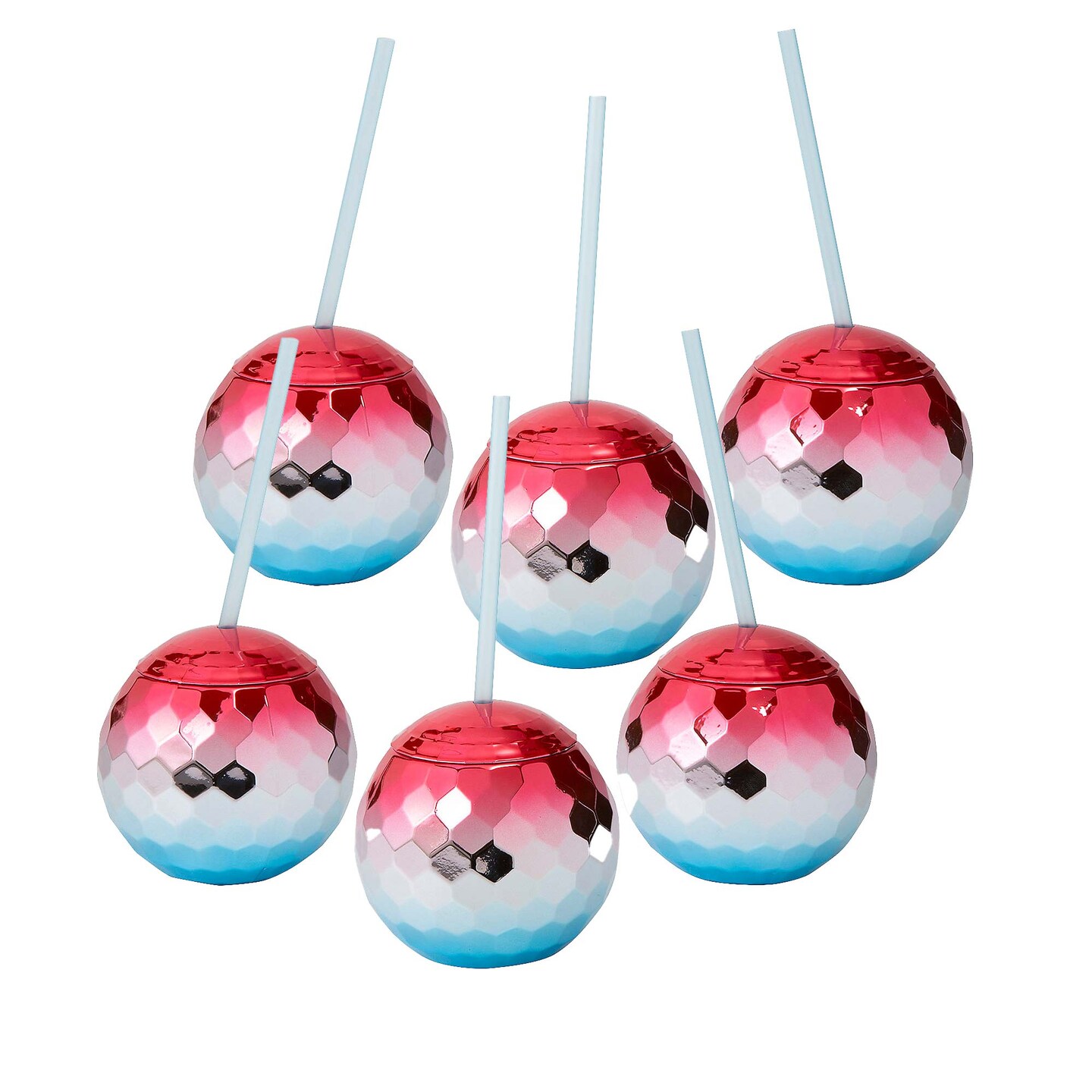 20 oz Patriotic Disco Ball Shaped Plastic Cups with Lids &#x26; Straws 6 Pieces