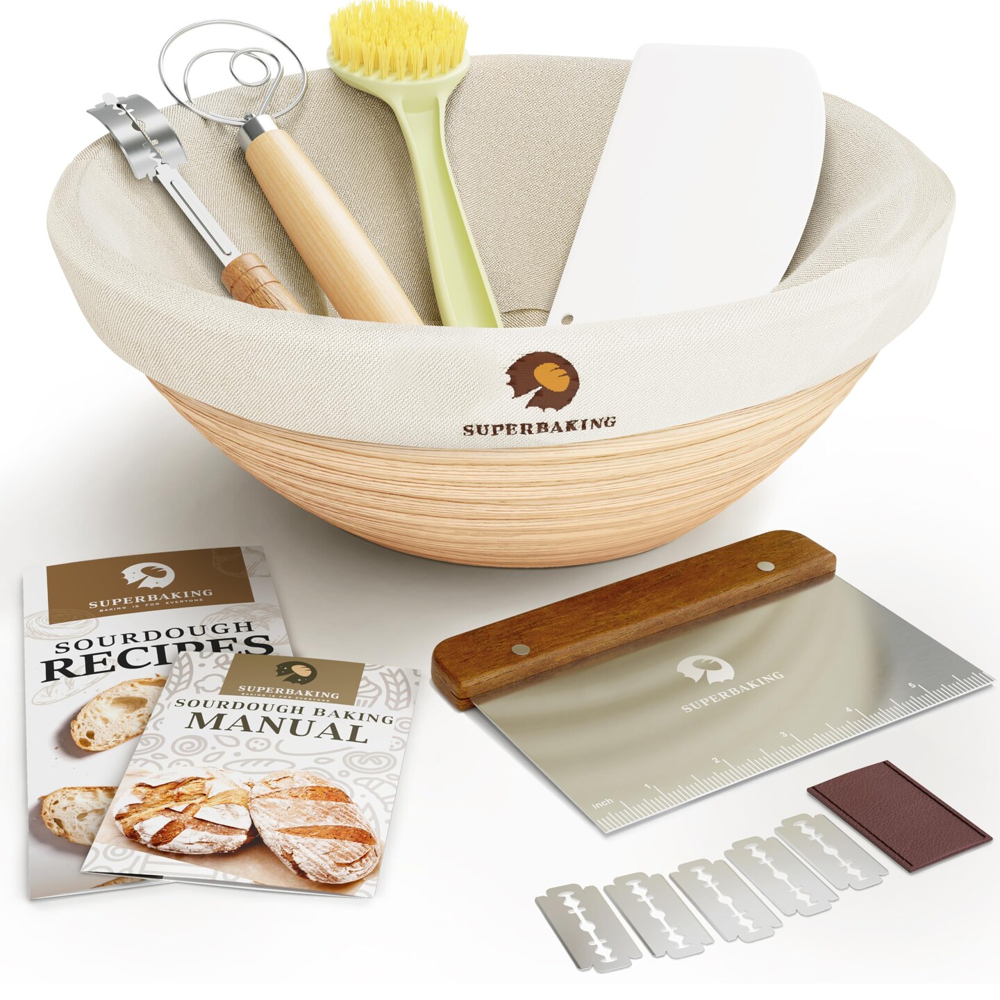 Banneton Bread Proofing Basket, Sourdough Bread Baking Supplies, Round 9 Inch Sourdough Starter Kit, Proofing Basket for Baking, Bread Making Supplies Tools, Banneton Basket Gift Set