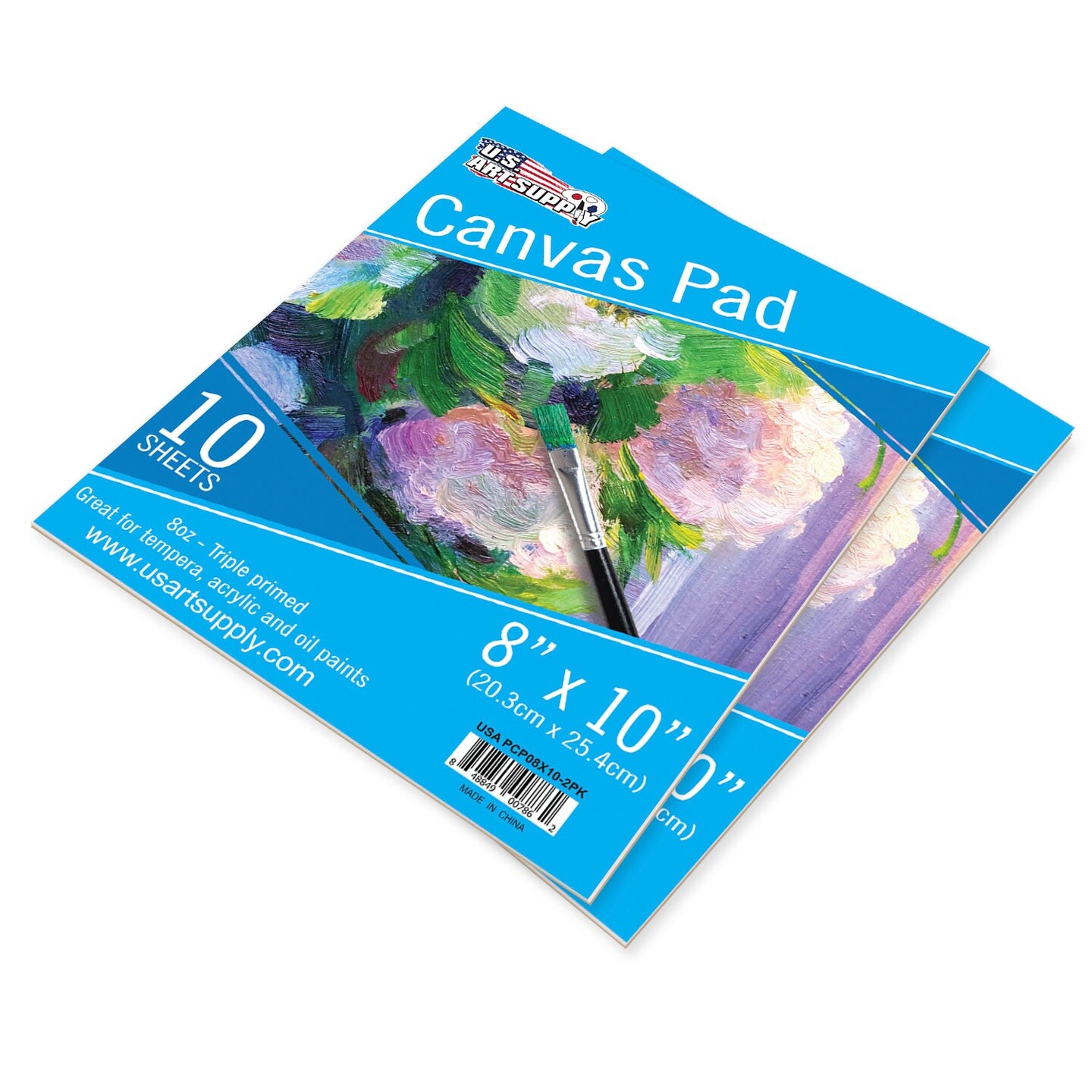 8&#x22; x 10&#x22; 10-Sheet 8-Ounce Triple Primed Acid-Free Canvas Paper Pad (Pack of 2 Pads), Canvas Paper for Acrylic Painting