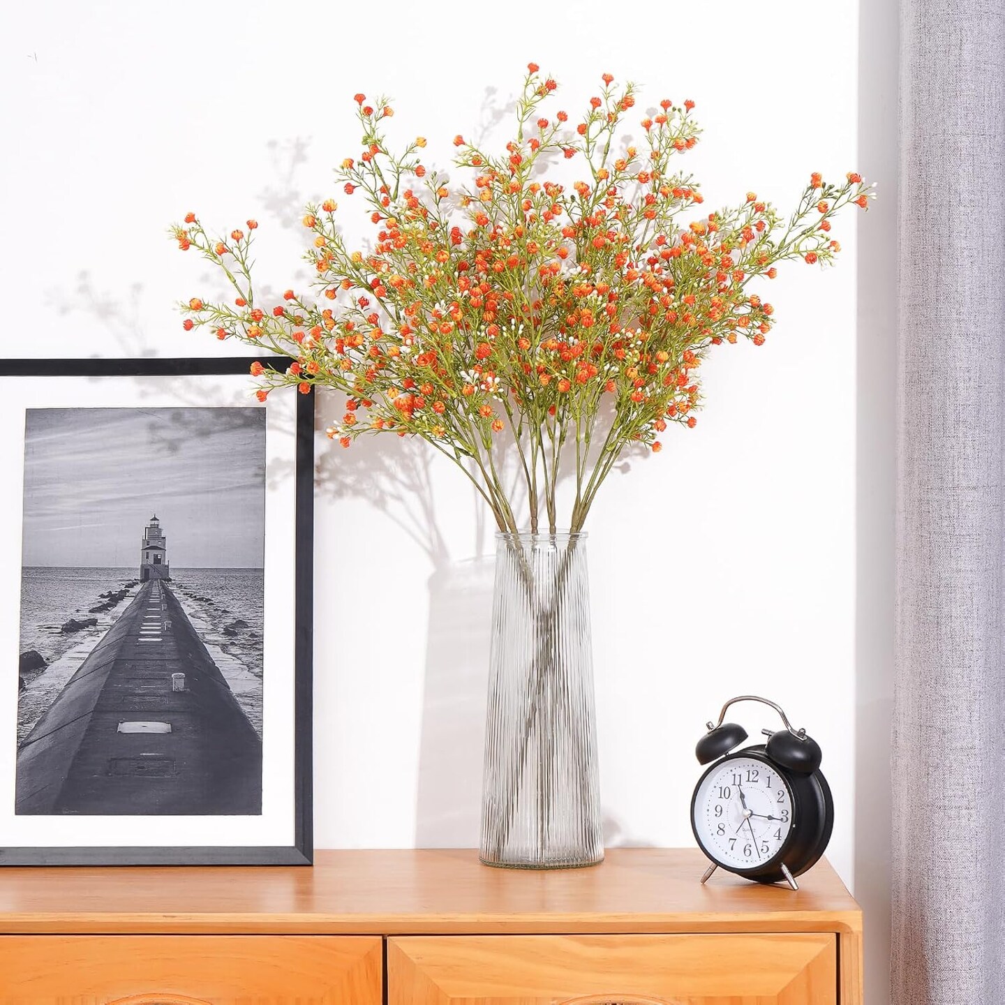 Babys Breath Artificial Flowers, 3 Pcs Fake Baby Breath Flowers Artificial Bulk, 27.5&#x2019;&#x2019; Long Stem Faux Gypsophila Flowers for Floral Arrangement Party Centerpieces Table Home Decor (Orange)