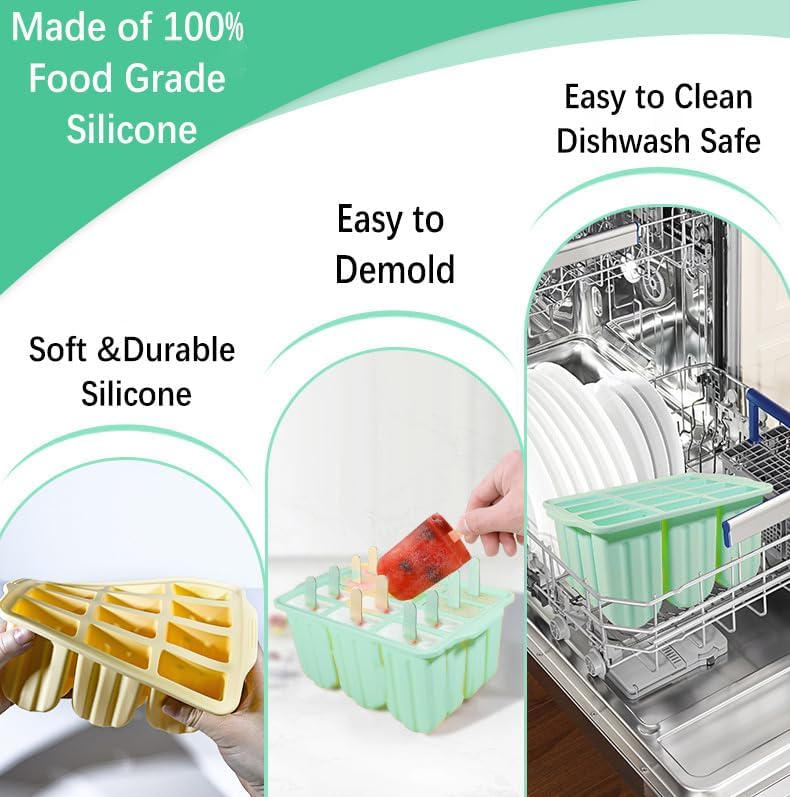 Silicone Popsicles Molds 12 Pieces, Popsicle Holders for Kids with 50 Wooden Sticks Cake Pop Molds, Ice Pop Mold BPA Free Easy Release,Ice Pop Molds Popsicle Molds for Toddlers