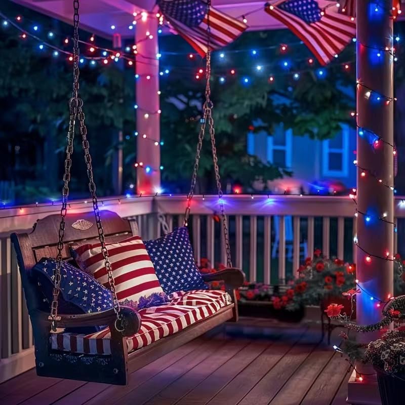 500 LED Red White and Blue Lights 4th of July Decorations, 173ft 8 Modes 4th of July Lights Outdoor, Waterproof Patriotic String Light Plug in for Memorial Day Independence Day Holiday Decor