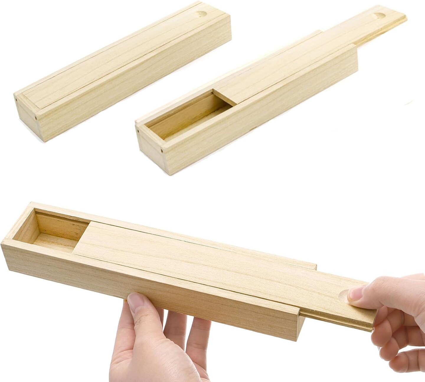 16 Pack Unfinished Wood Box with Sliding Lid, Small Narrow Pencil Box Rectangular Keepsake Case Small Gift Boxes for Art Hobbies, DIY Craft, Jewelry Necklace Storage