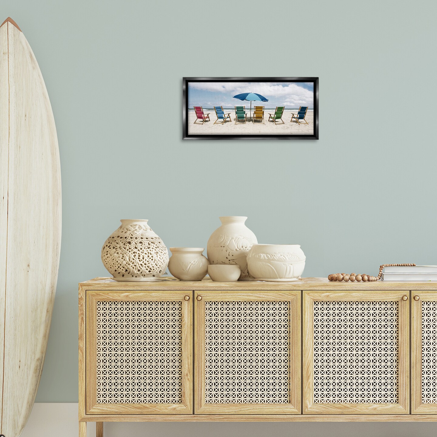 Stupell Industries Colorful Beach Chairs Floating Frame Design by Natalie Carpentieri