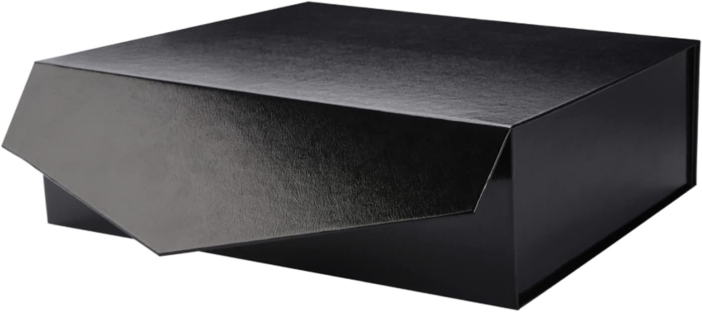 Large Gift Box with Lid 13.5x9x4.1 Inches – Collapsible Magnetic Gift Box, Glossy Black with Grass Texture, Sturdy & Elegant for Presents