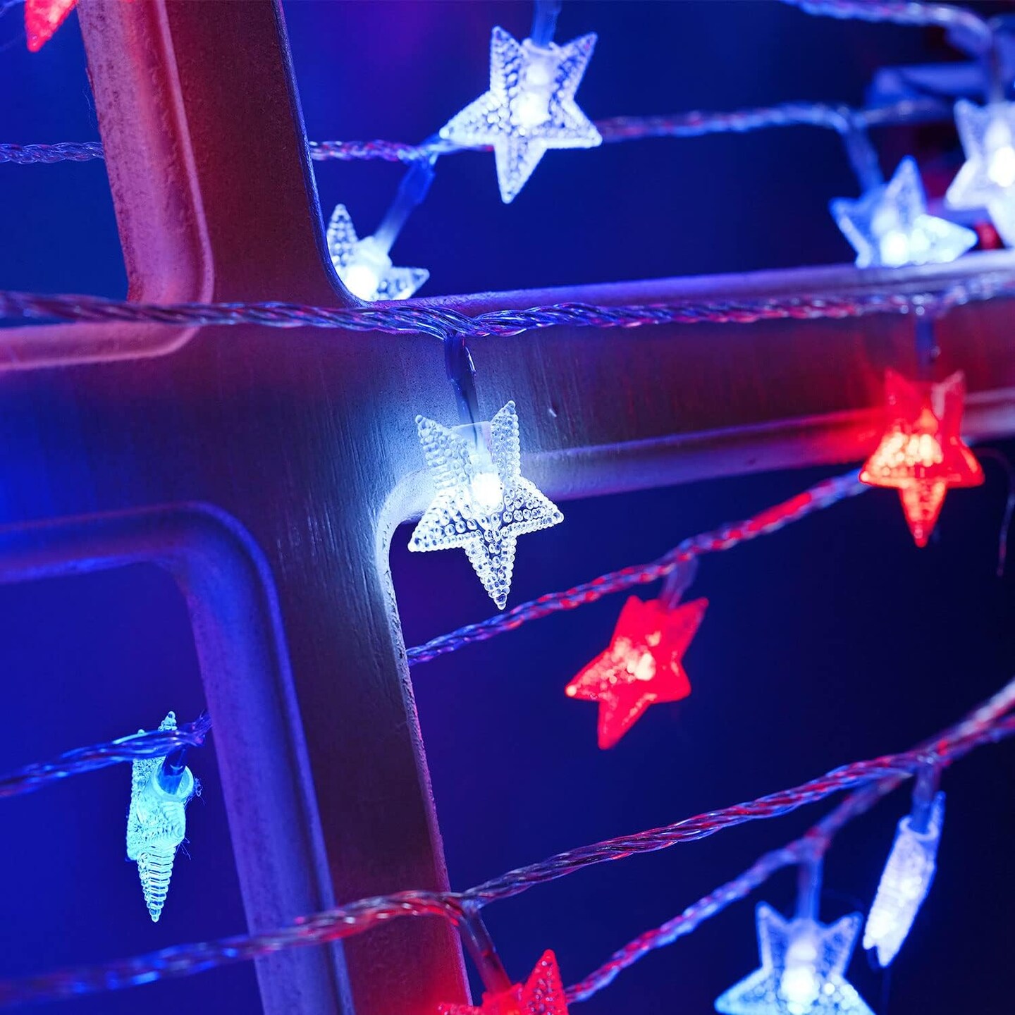 51ft Red White and Blue Solar Star Lights - 100 LED Outdoor Solar String Lights - 8 Modes & Waterproof Patriotic Decor for Garden, Patio, 4th of July, and Memorial Day