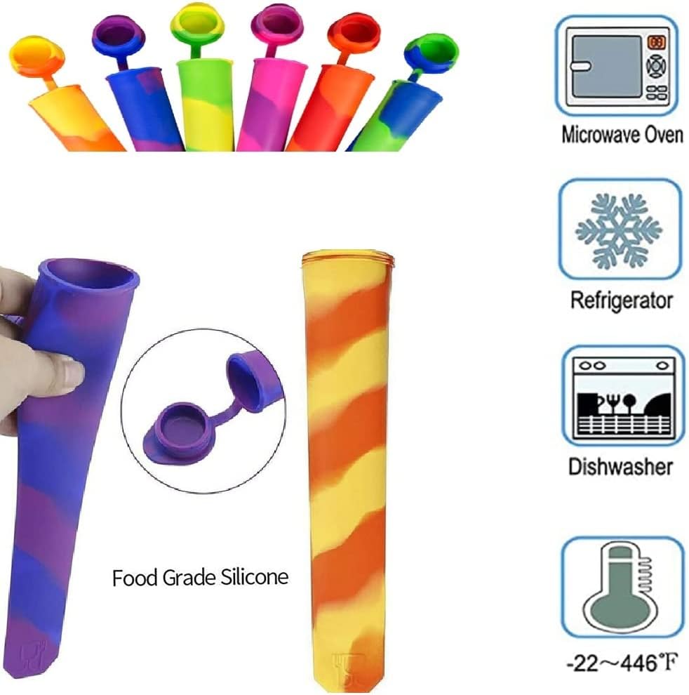 6pcs Popsicles Molds,Reusable Baby Silicone Popsicle Molds Multi Colors Ice Cream Mold Tray Ice Froze with Lids for DIY Popsicles,Yogurt Sticks,Jelly,Chilled Drinks
