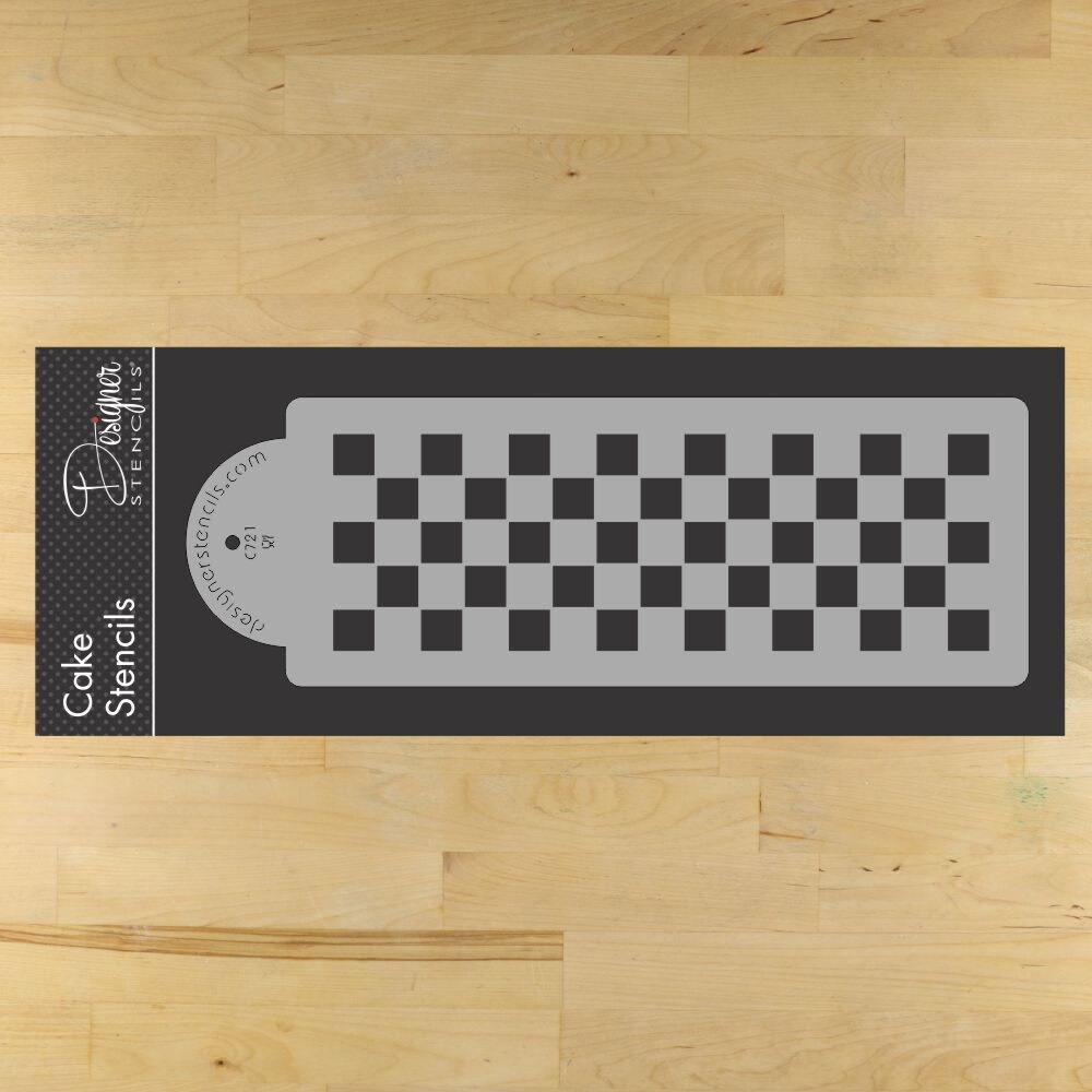 Checkerboard Cake Stencil Side | C721 by Designer Stencils | Cake Decorating Tools | Baking Stencils for Royal Icing, Airbrush, Dusting Powder | Reusable Plastic Food Grade Stencil for Cakes | Easy to Use &#x26; Clean Cake Stencil