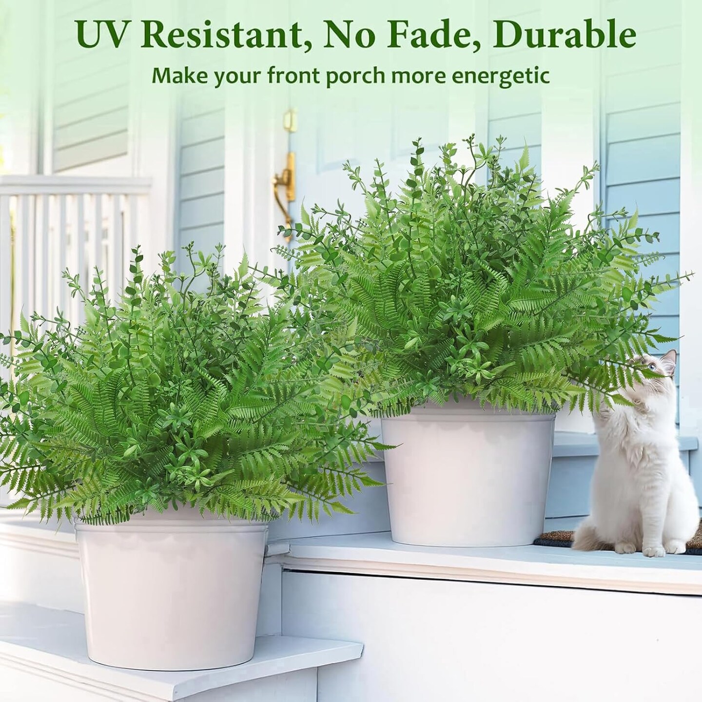 Artificial Boston Ferns Bush Plants Large, Set of 3 Large Artificial Ferns for Outdoors, 33&#x22; Faux Ferns for Home Decor Office Living Room Garden Porch