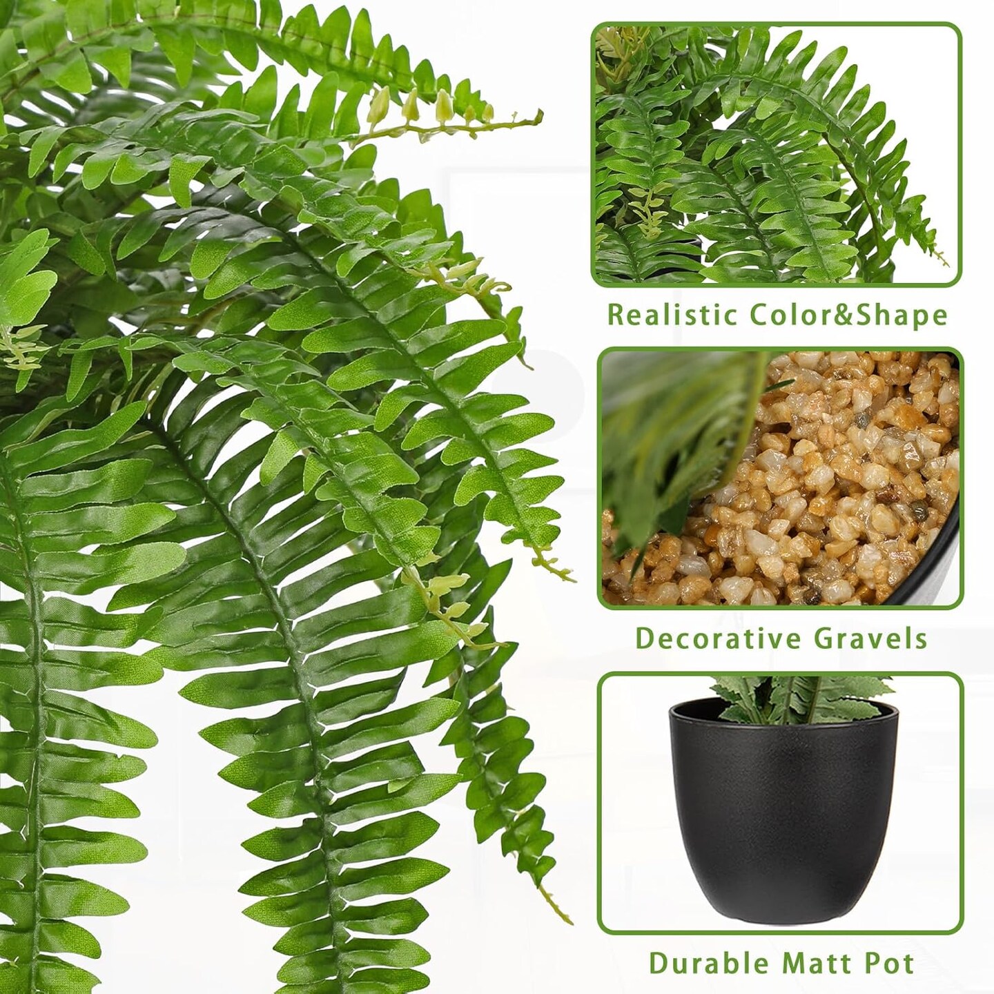 Artificial Fern Plants in Pot 25.5&#x22; Artificial Boston Fern 31 Leaves for Outdoors &#x26; Indoor Faux Potted Plant Fake Ferns Bush Plant for Patio Garden Farmhouse Porch Home Decor Green