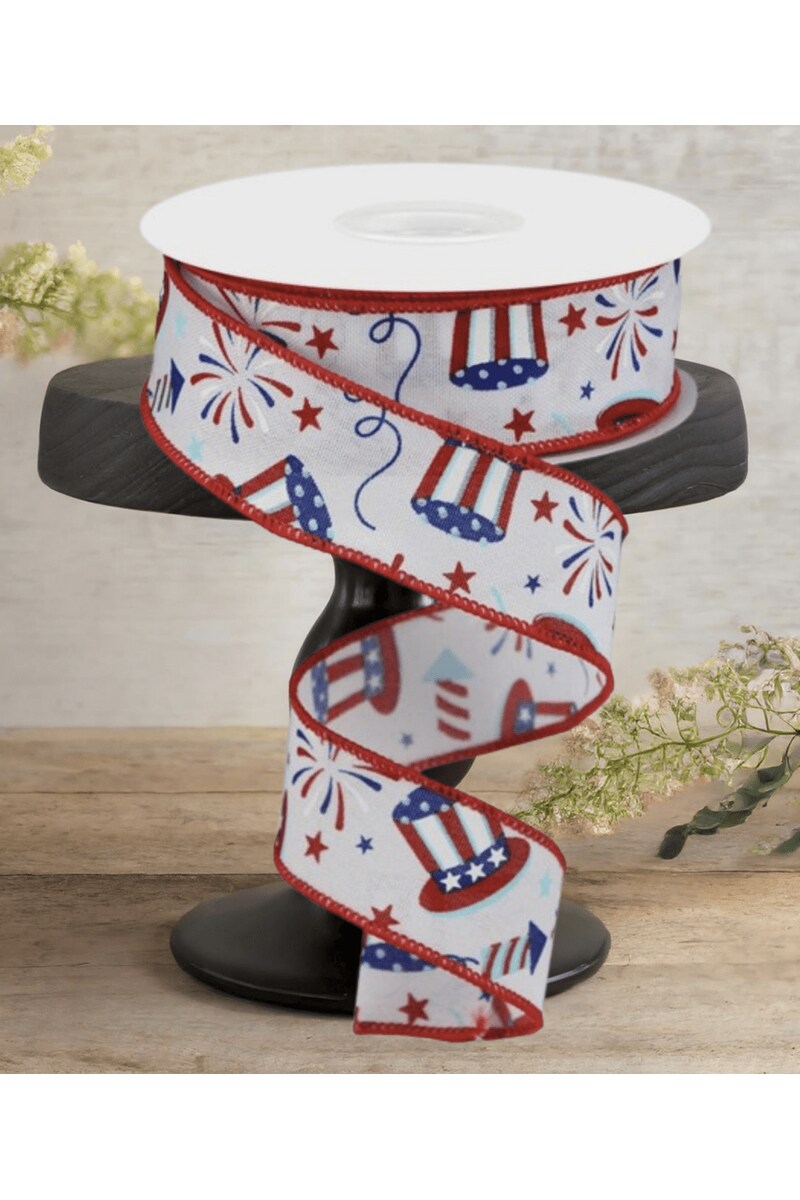 1.5&#x22; Uncle Sam Fireworks Ribbon: White (10 Yards)