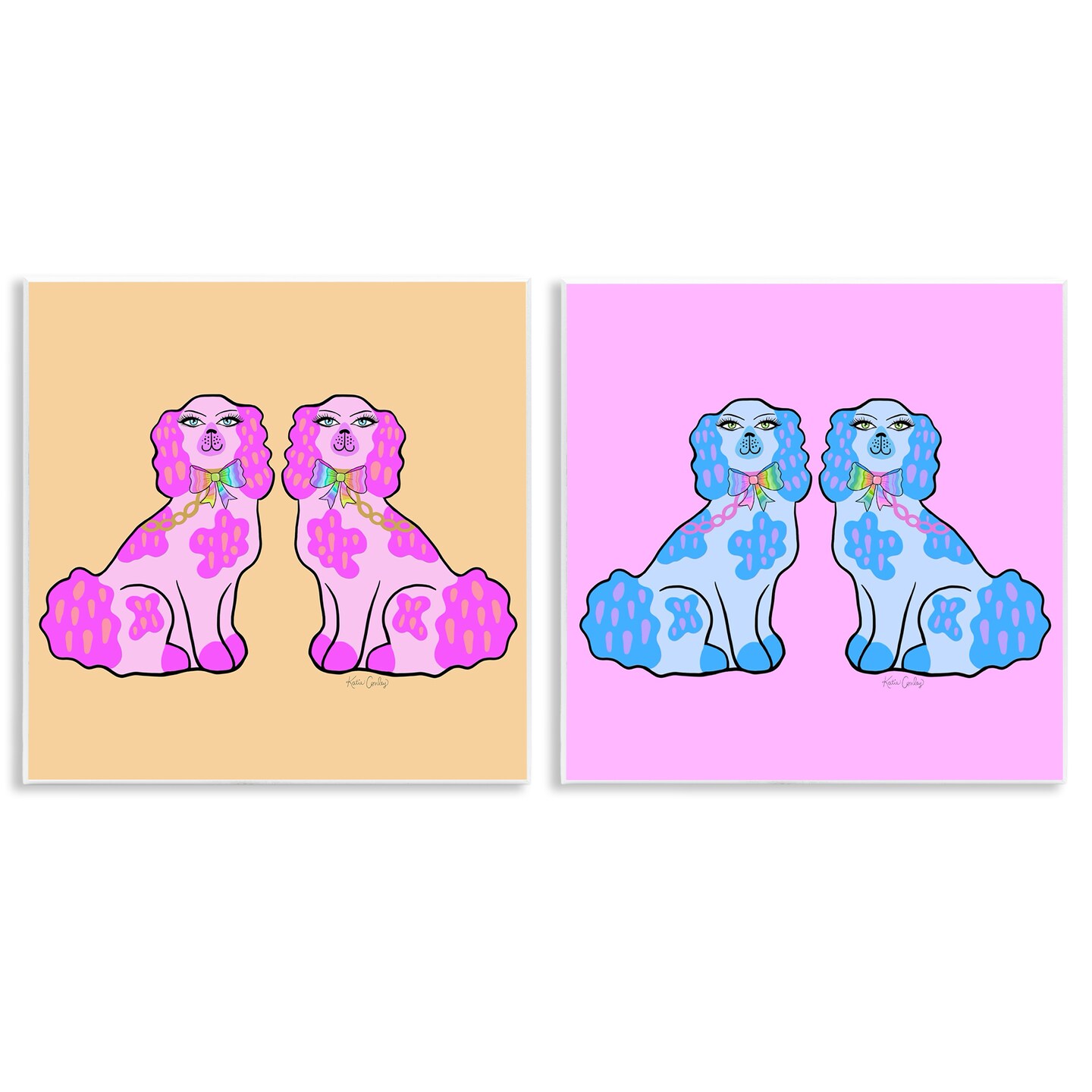 Stupell Industries Brightly Colored Posh Pooches 2pc Wall Plaque Set Design by Katie Conley