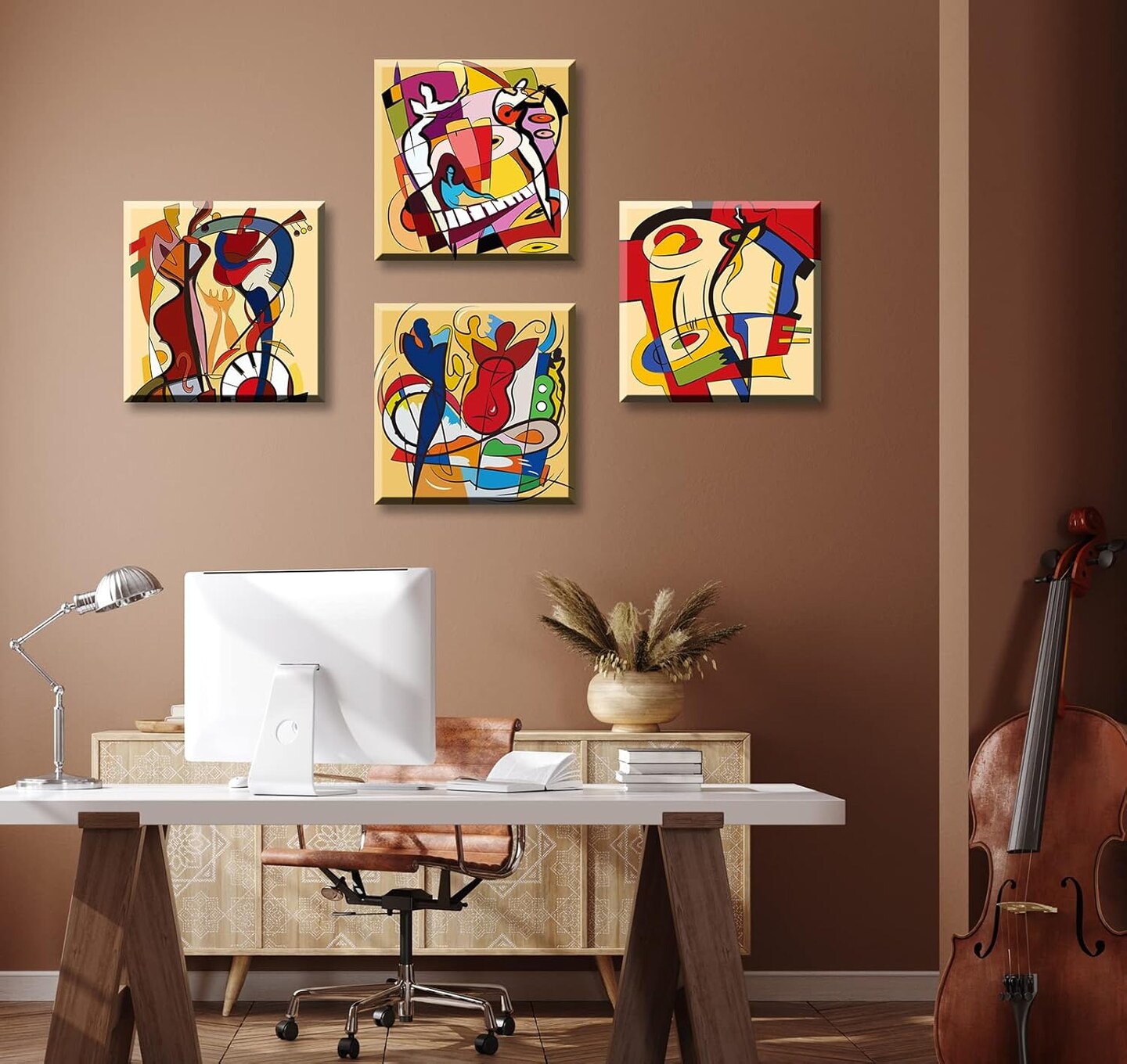 Colorful Music Wall Art Modern Abstract Wall Decor 4 Piece Graffiti Canvas Painting Prints Home Artwork for Bedroom Living Room Decoration Framed Ready to Hang 12"x12"x4