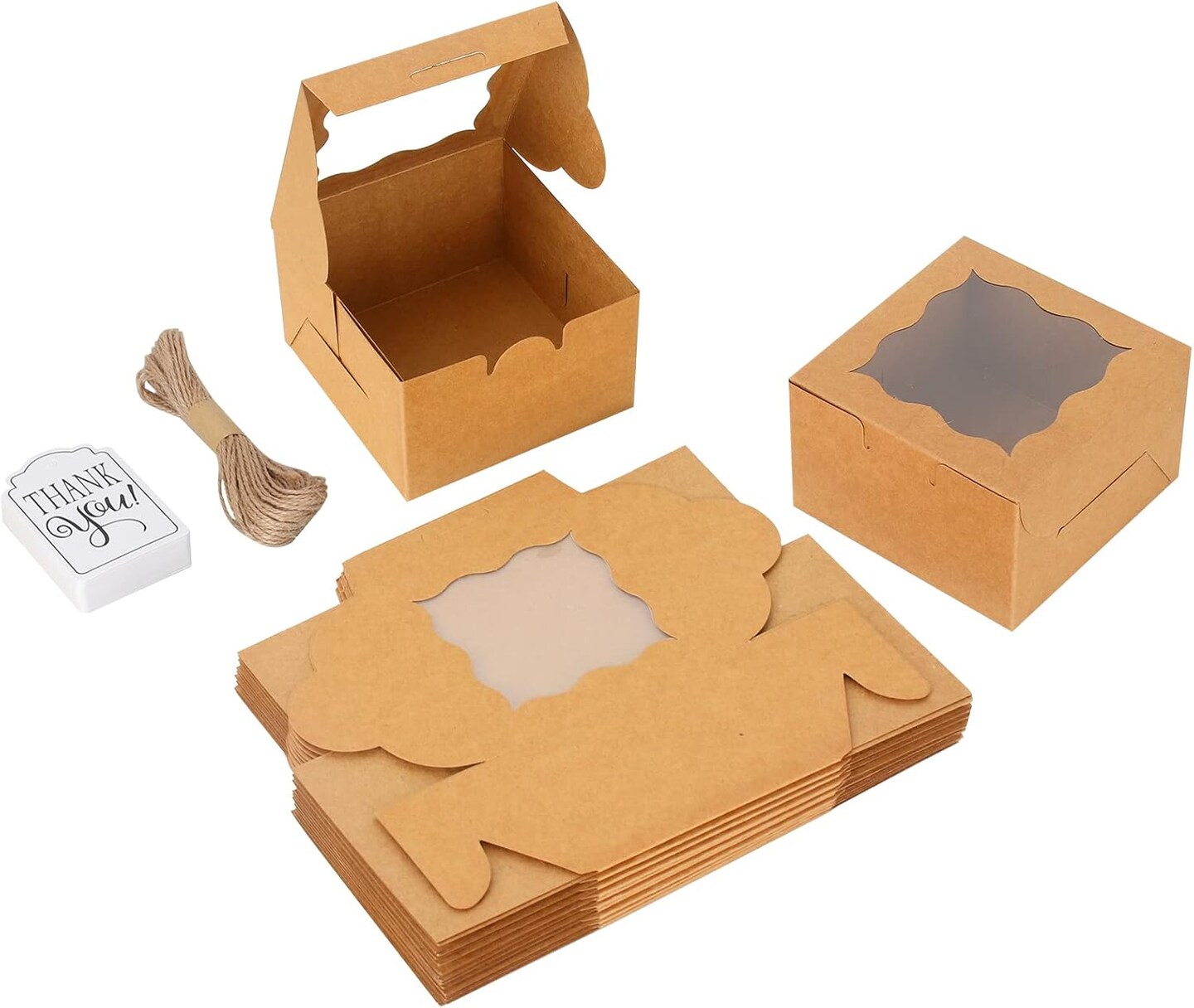 60 Pcs Brown Bakery Boxes with Window Individual Cupcake Boxes 4x4x2.5 Inches Cookie Boxes Kraft Paper Brown Gift Box for Pastries, Cookies, Pie, Donuts, Macaroon (60, Brown)