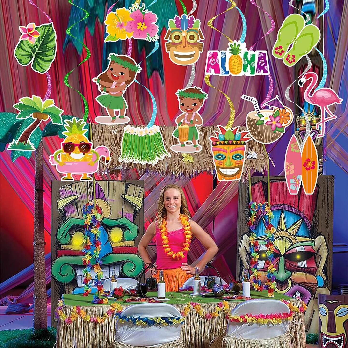 Hawaii Party Hanging Swirls for Luau Party Decorations Hawaiian Party Decorations Tiki Party Decorations Aloha Birthday Party Decorations Pool Party Decorations