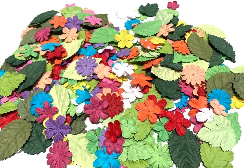 200 Pcs Handmade Mixed Mulberry Paper Flowers Petals and Leaves Wedding