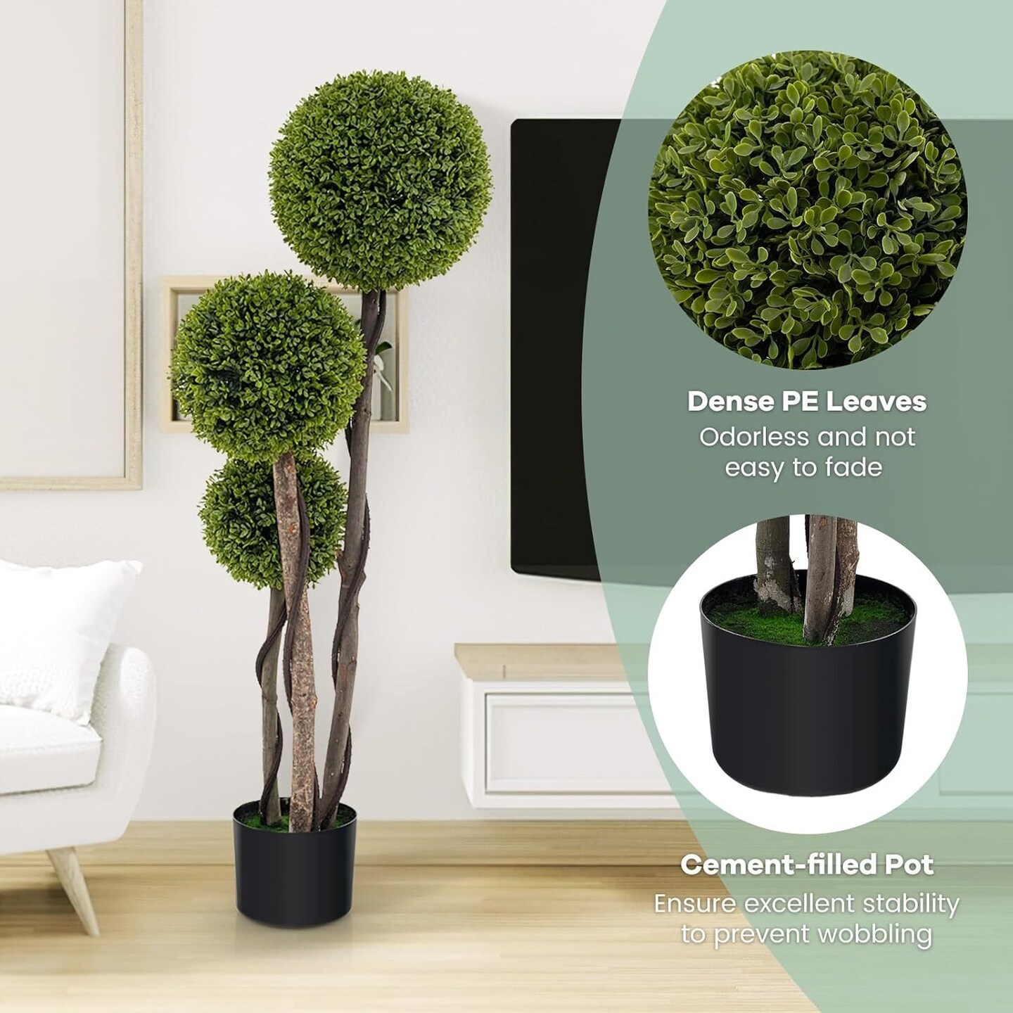Artificial Three-Ball Boxwood Tree Plant Decor