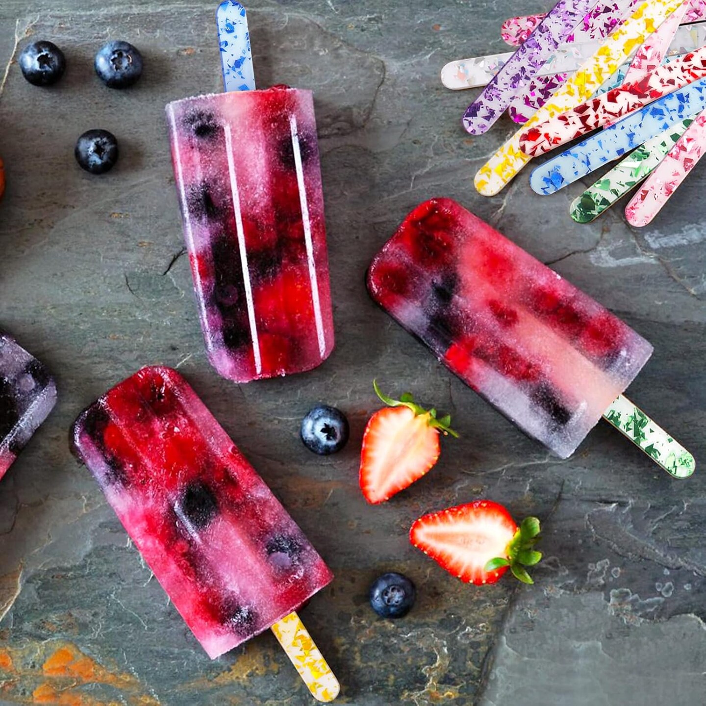 50Pcs Acrylic Popsicle Sticks, Reusable Cakesicle Sticks for Popsicles Molds DIY Ice Pop, Cake Pop,Candy Desert Making Crafts, 10 Colors