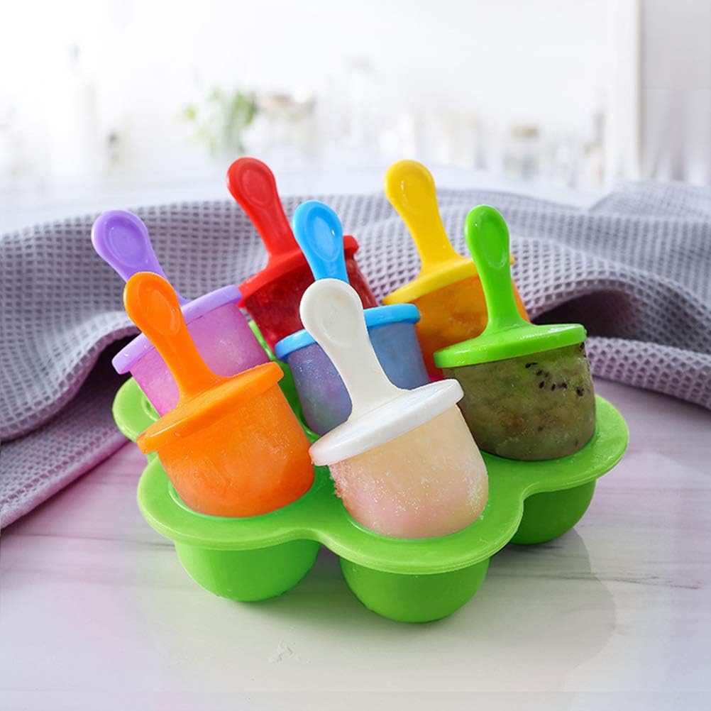Mini Silicone Popsicle Mold, 7-cavity DIY Ice Pop Mold with Colorful Plastic Sticks, Popsicle Makers for Egg Bites, Lollipop and Ice Cream Mould, Baby Food Storage Container, Non-Stick Ice Cube Trays