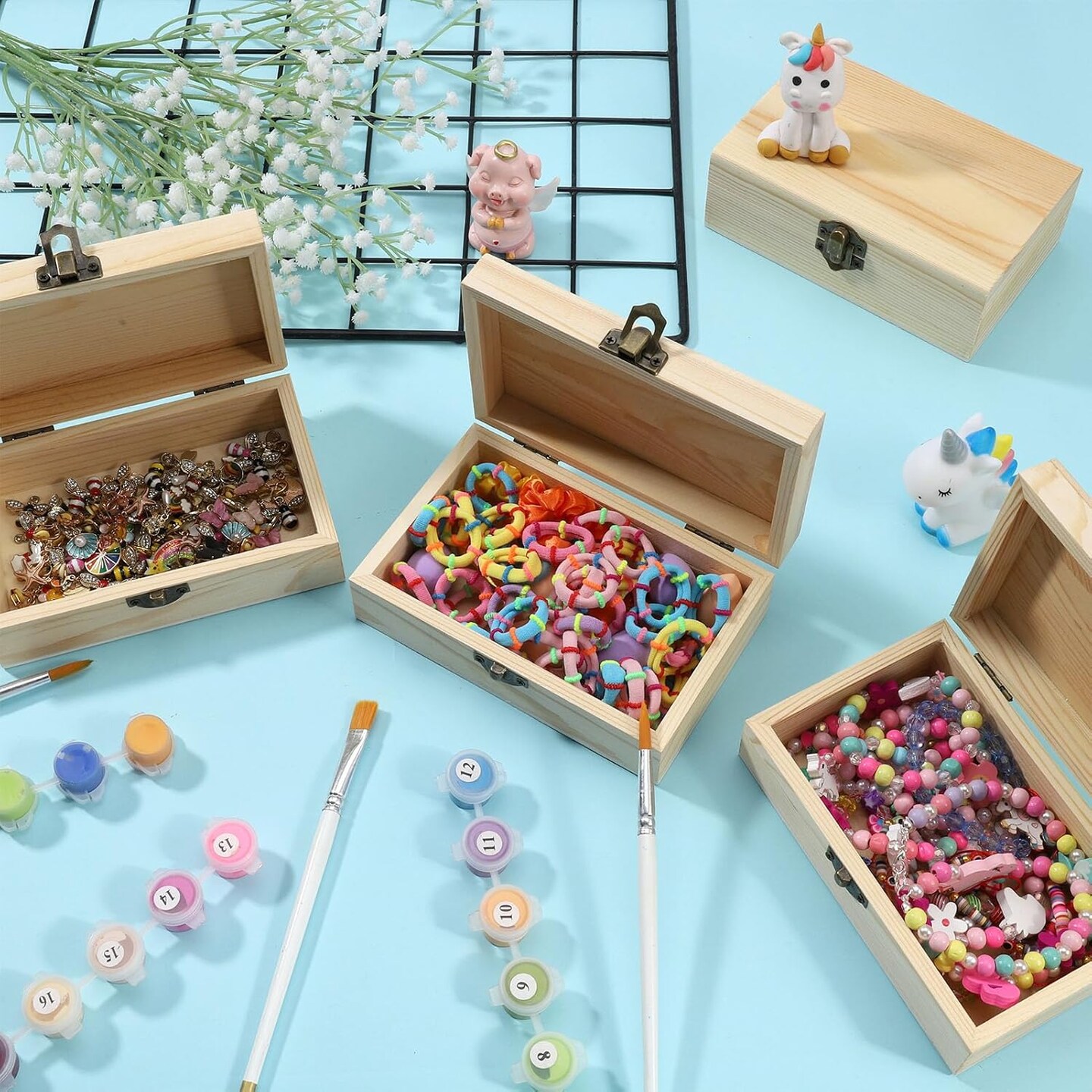 Unfinished Small Wooden Jewelry Storage Box With Hinged Lid - 12 Pack, 6 x 3.8 x 2 Inch - DIY Craft Keepsake for Kids, Gift, Home Decor, Treasure Chest