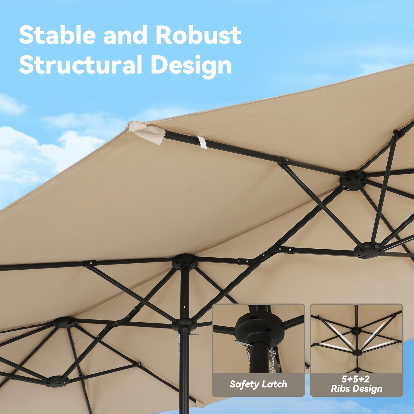 13ft Outdoor Patio Umbrella, Double Sided Market Rectangle Umbrella with Crank Handle,Large Sun Shade for Outside Deck,Backyard,Garden&#xFF08;Beige&#xFF09;