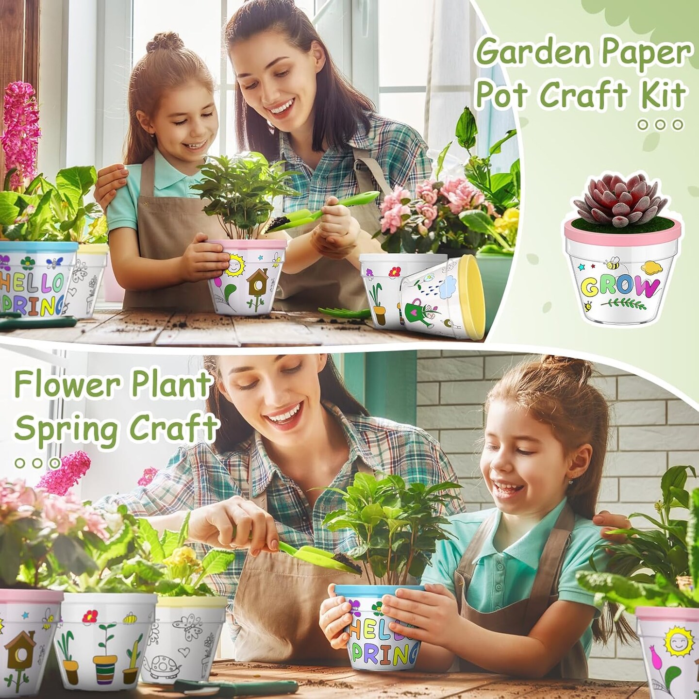 24 Pcs Spring Crafts for Kid Spring DIY Flower Pots with 24 Drawing Inserts and 4 Sheets Rhinestone Sticker