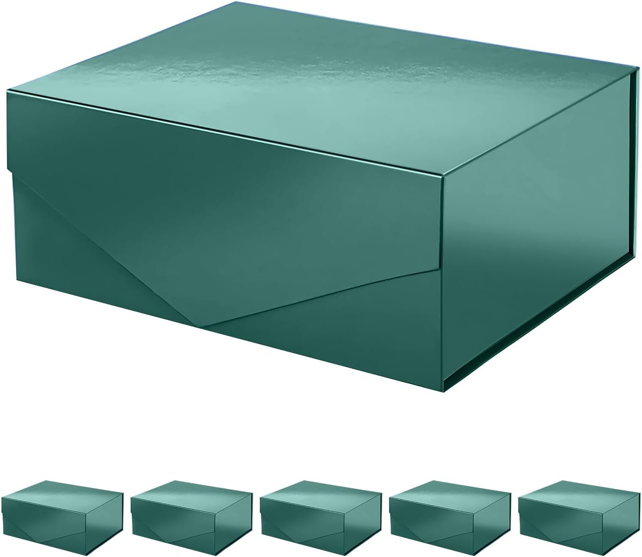 6 Gift Boxes, Rectangle Collapsible Boxes with Magnetic Lids for Gift Packaging (Glossy Dark Green)