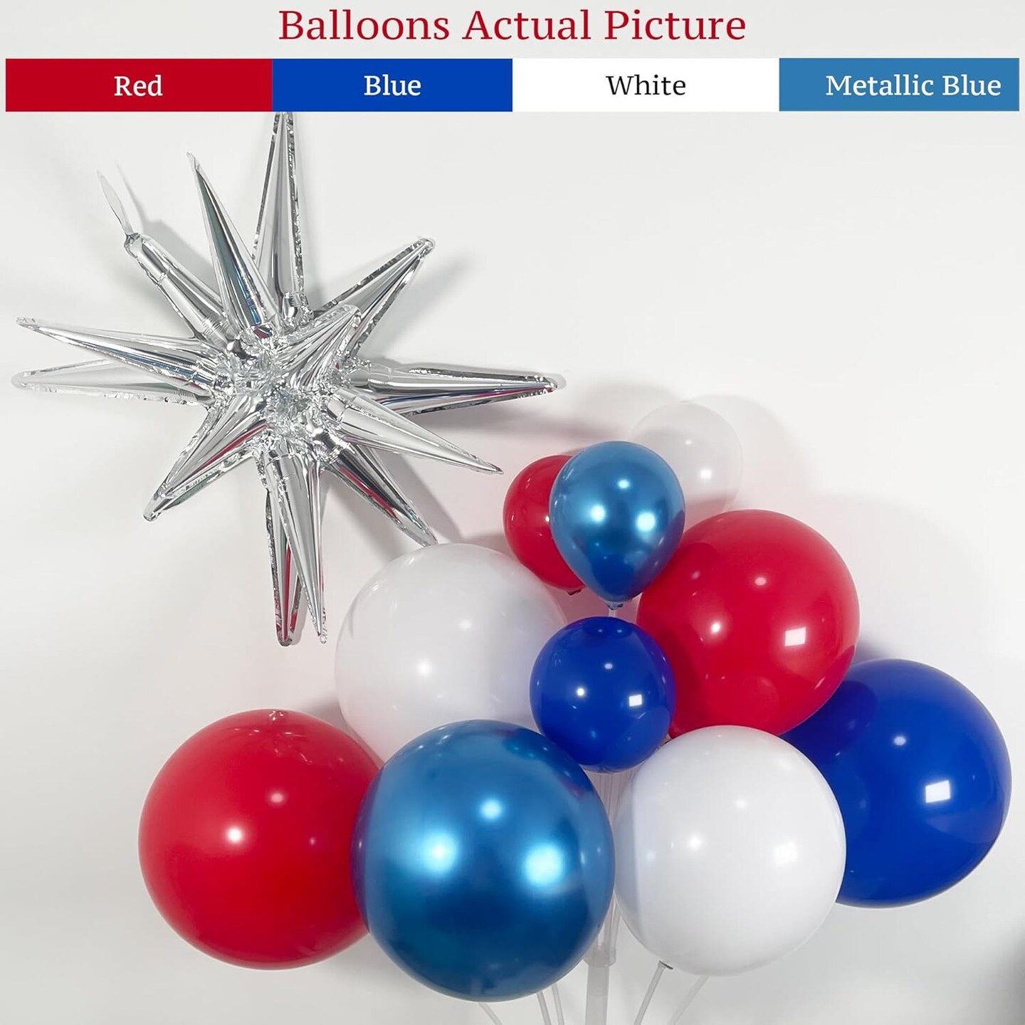 148PCS Red Blue White Balloon Arch Garland Kit with Silver Star Foil Balloons for Patriotic Party