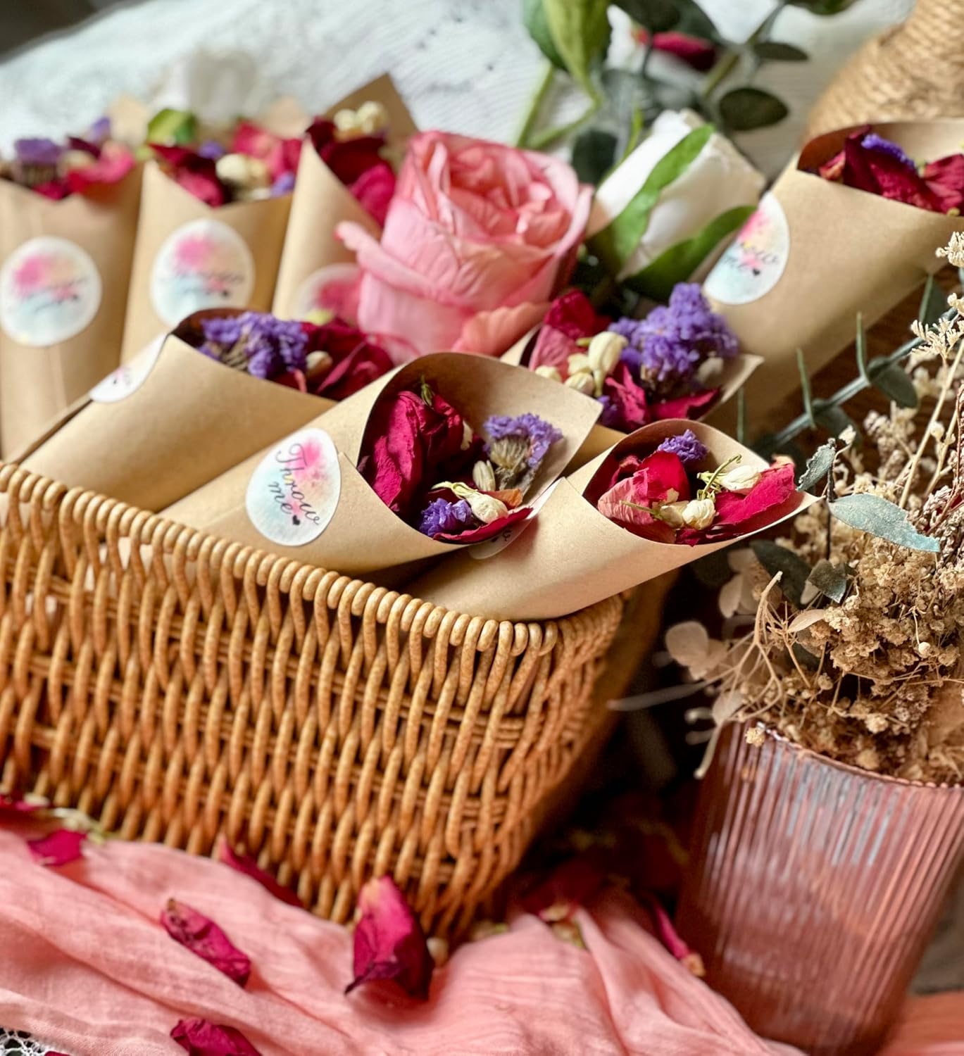 Biodegradable Wedding Confetti,Dried Flower Petals - Natural Dried Rose, Jasmine &#x26; Forget-Me-Not Petals