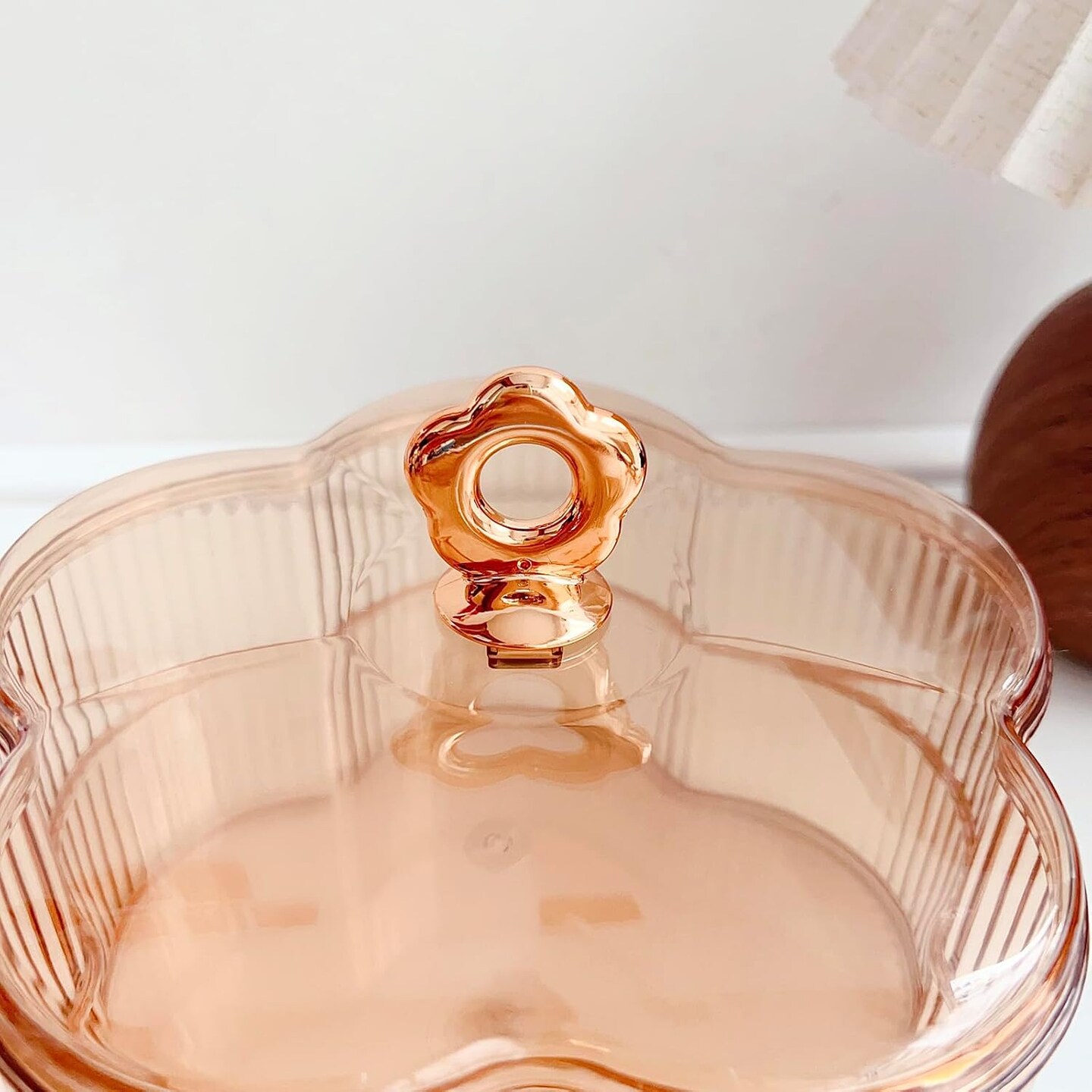 Acrylic Jewelry Organizer Box – 2-Layer Floral Storage Box with Handle for Earrings, Rings, Necklaces, Bracelets – Clear Amber Jewelry Container for Women & Girls