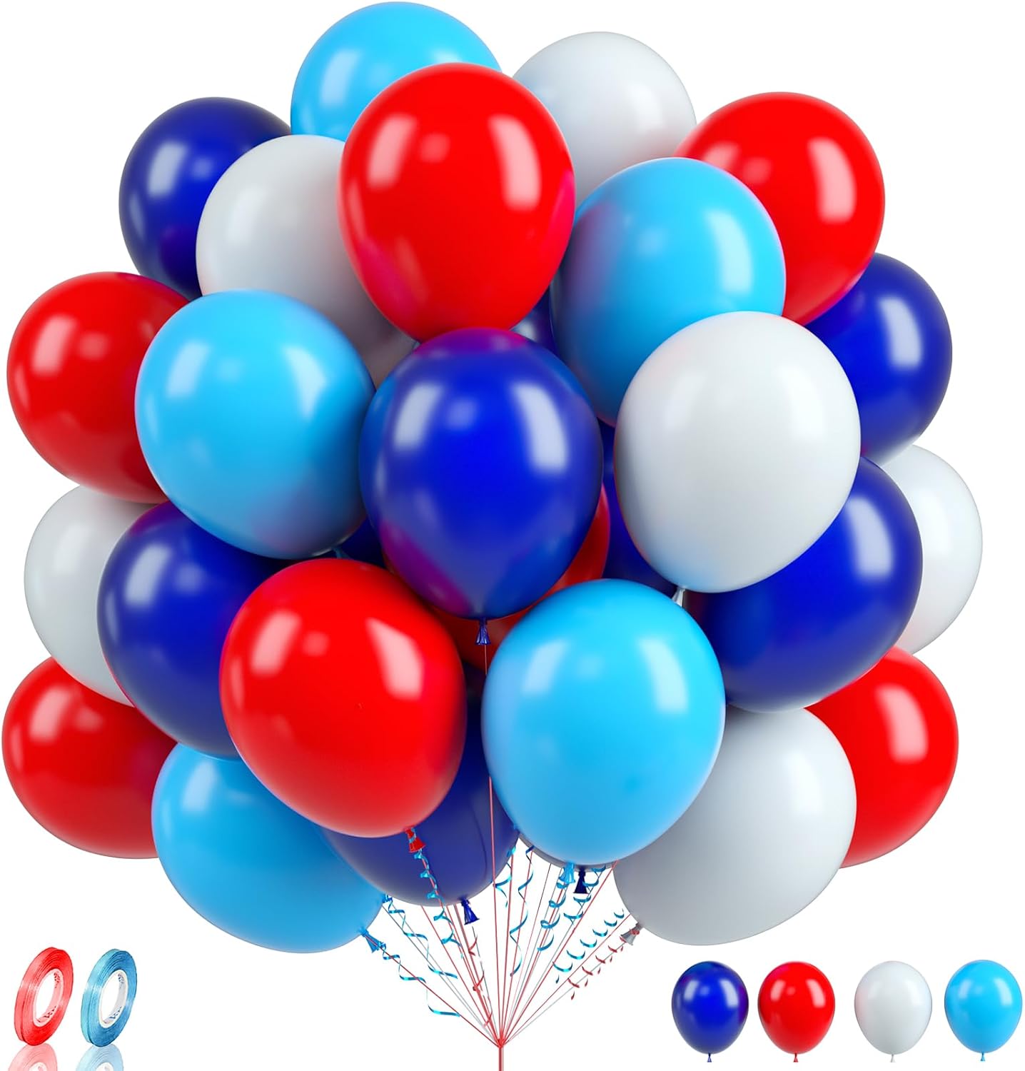 Red White Blue Balloons, 60PCS Red and Blue Balloons, 12Inch Red White and Blue Latex Balloon for Helium Birthday Party Balloons