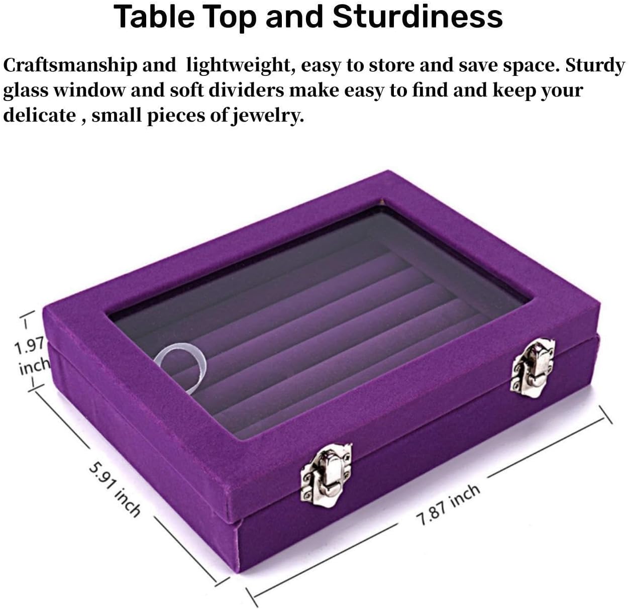 Velvet Glass Jewelry Ring Display Stand Storage Box
